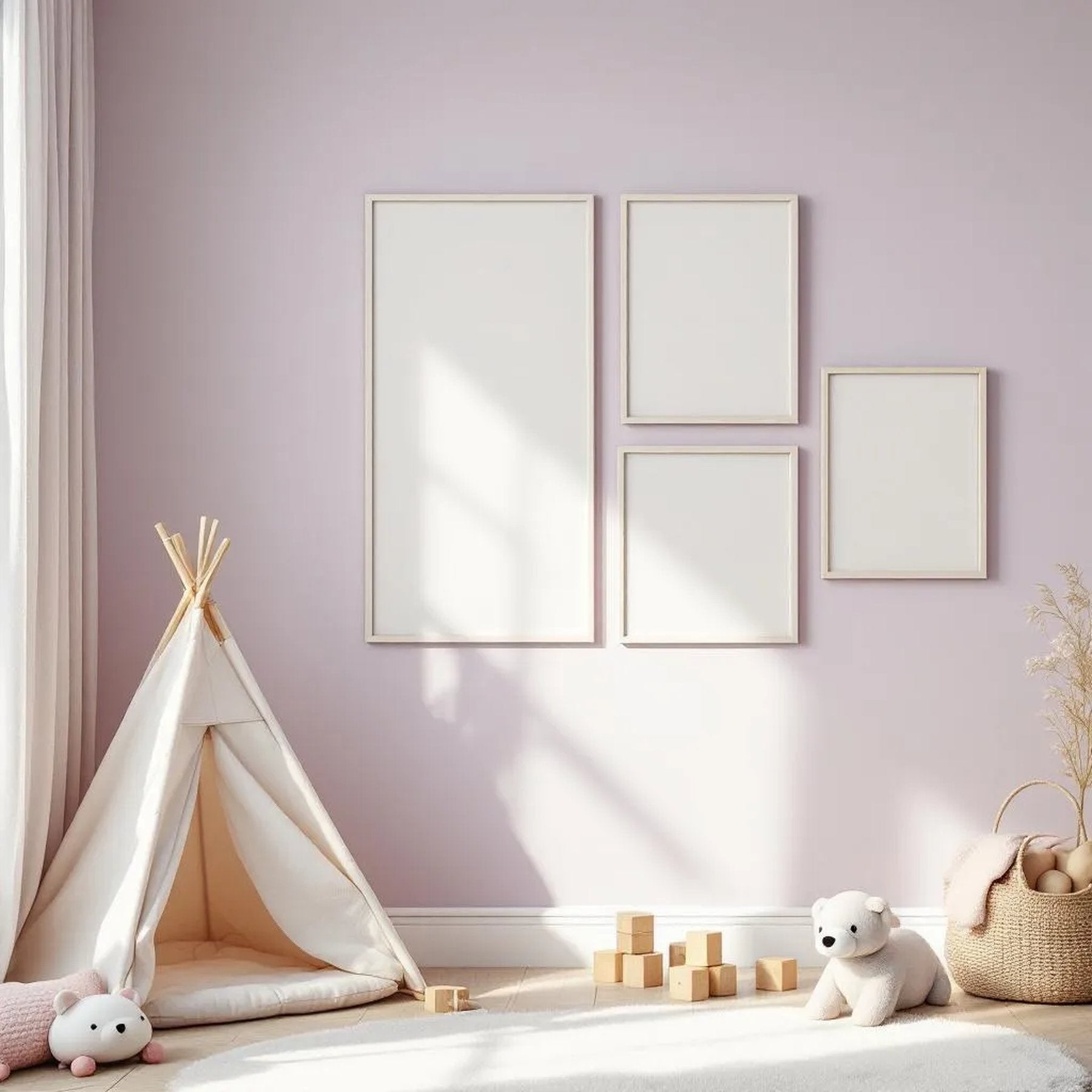 Nursery High-Res Frame Mockup — Plain Square Frame Portrait 2:3 — Perspective View — #05363 | MockupBulk