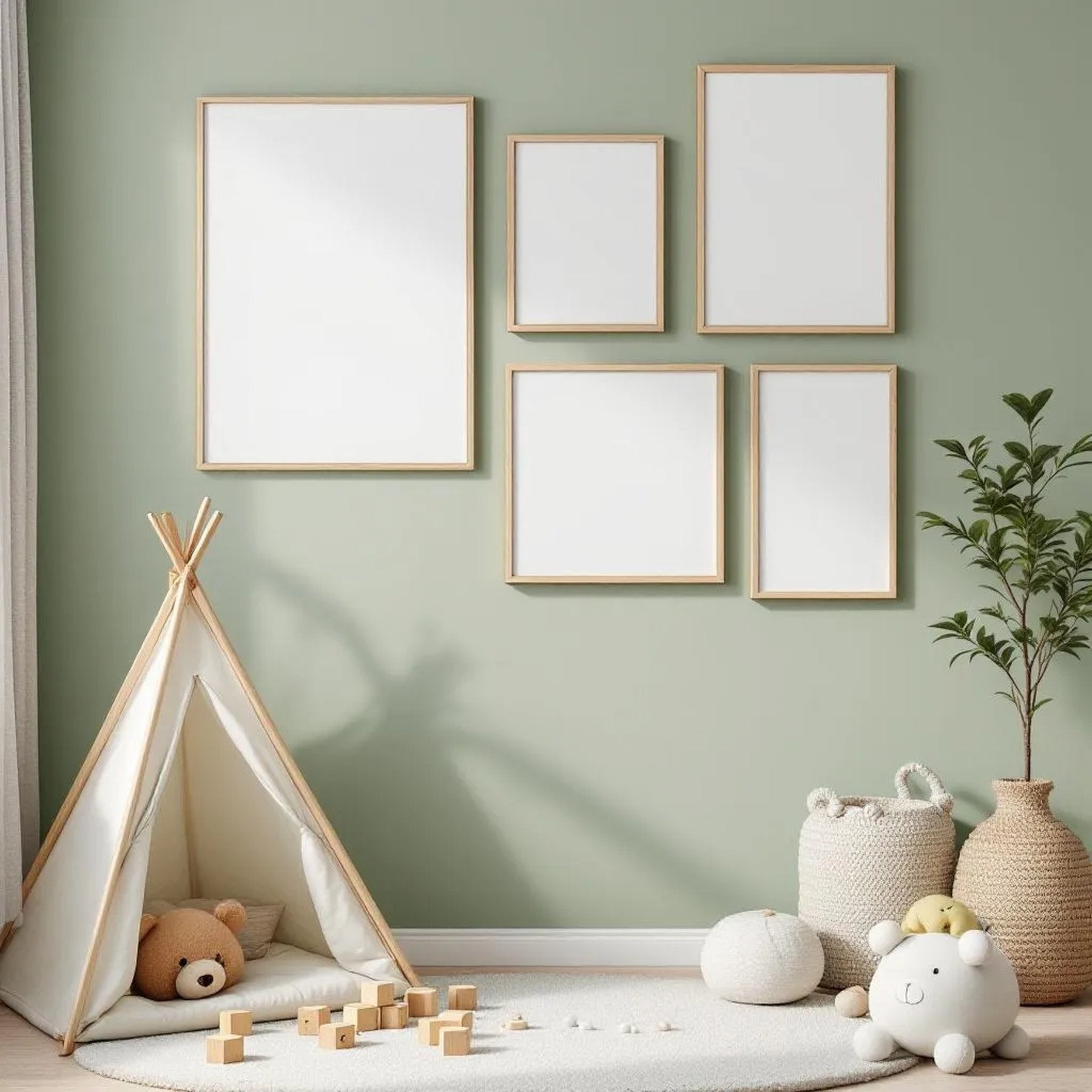 Nursery Premium Interior Mockup — Plain Square Frame Portrait 2:3 — Perspective View — #05365 | MockupBulk
