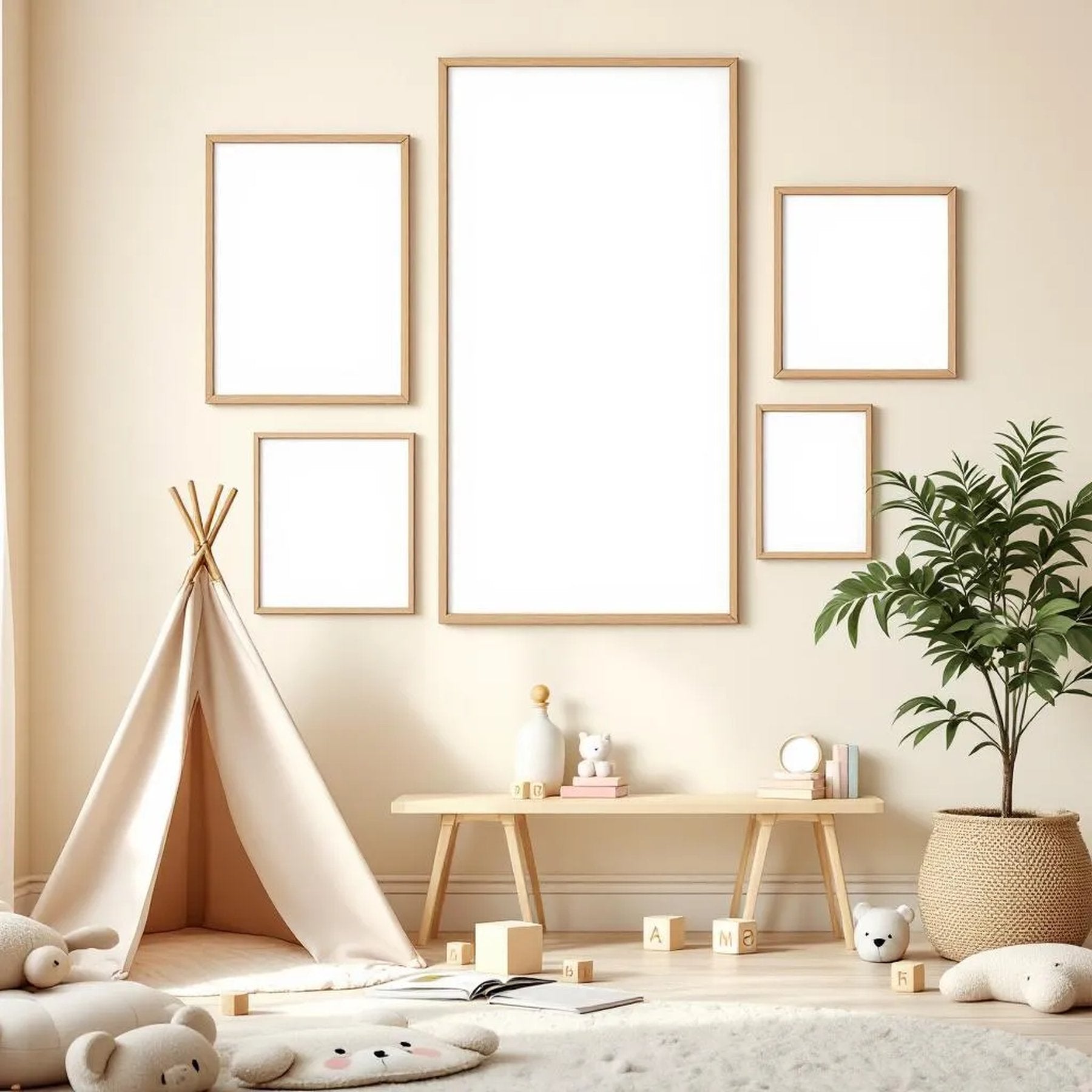 Nursery Styled Room Mockup — Plain Square Frame Portrait 4:5 — Perspective View — #05366 | MockupBulk