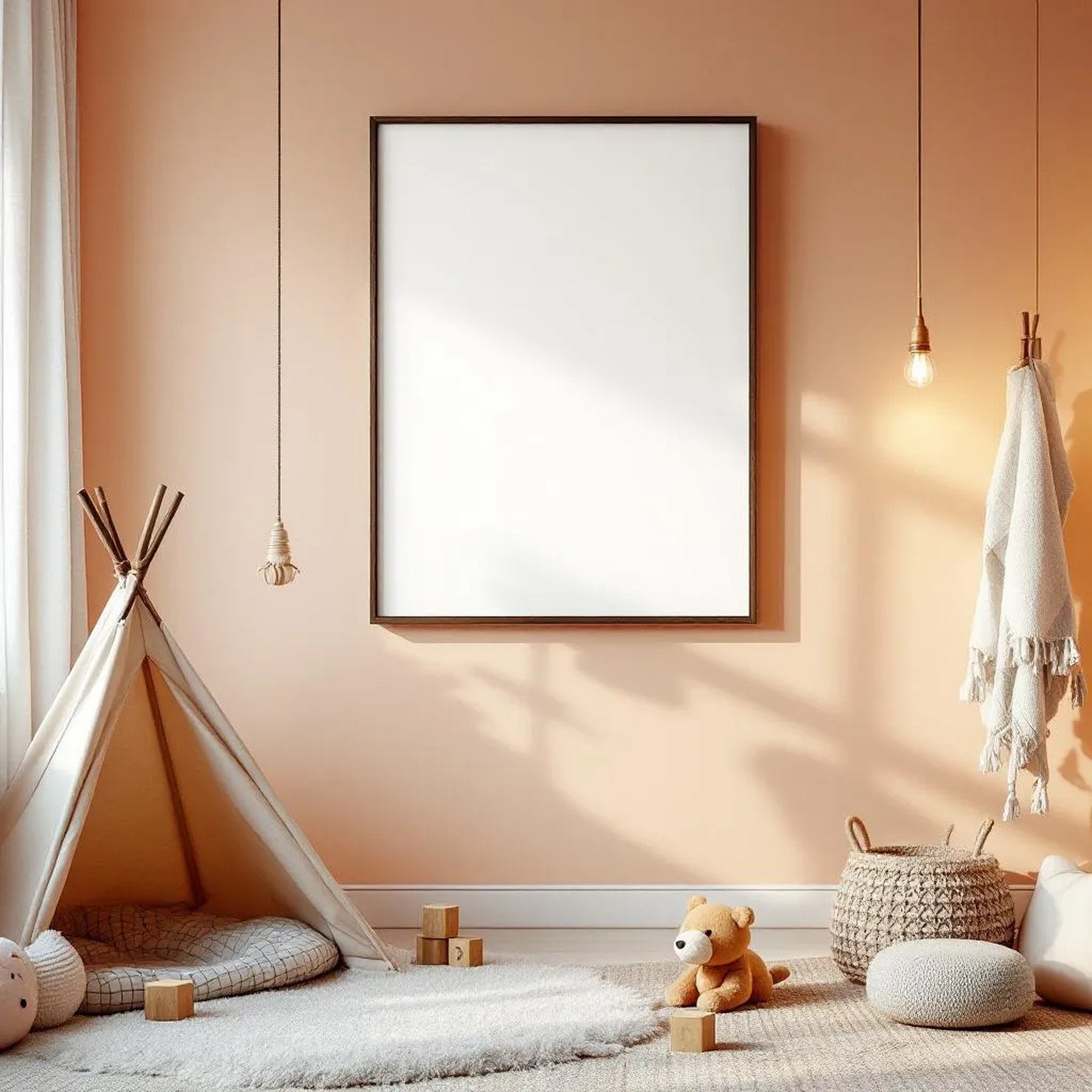 Nursery Editorial Room Mockup — Plain Square Frame Portrait 2:3 — Perspective View — #05368 | MockupBulk