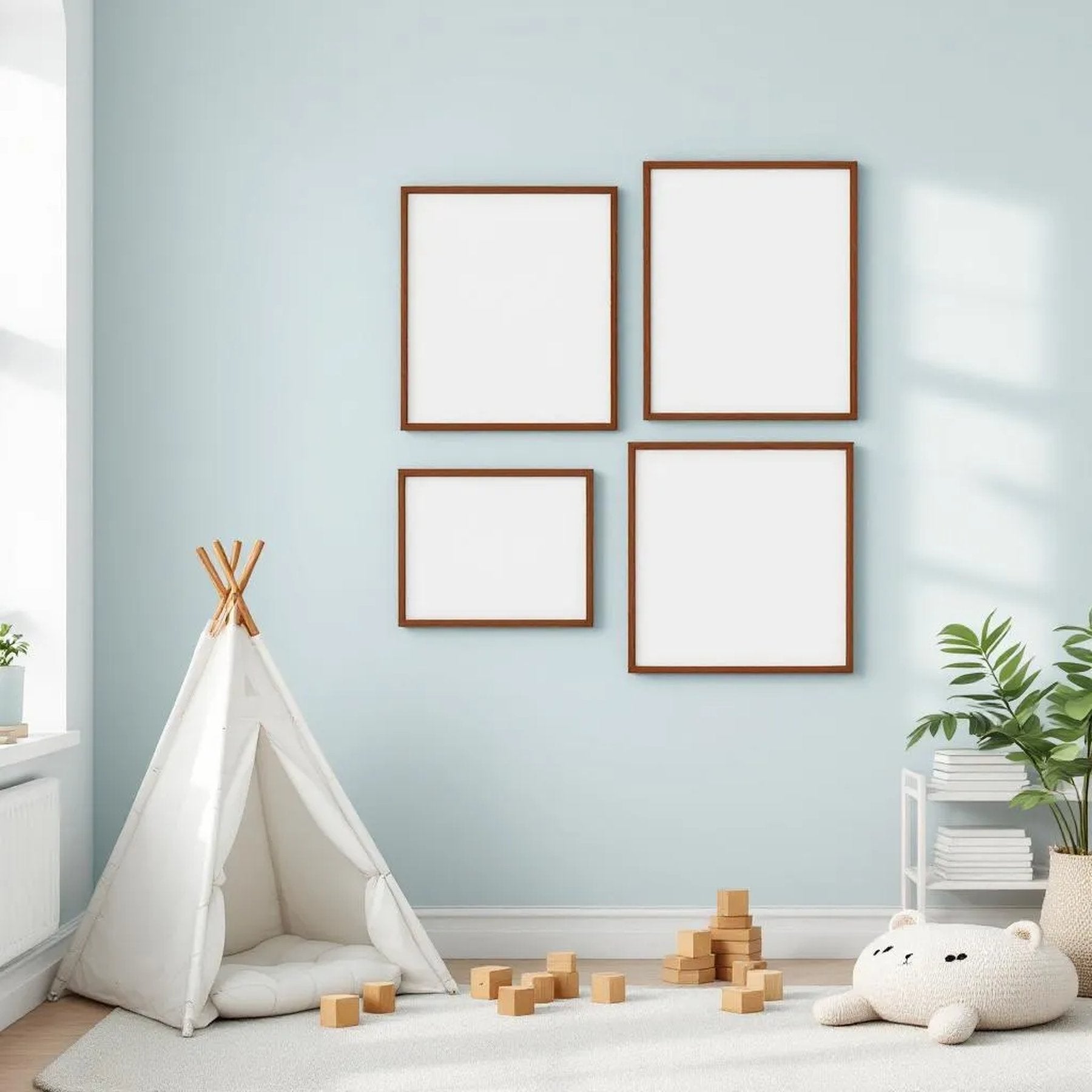 Nursery Premium Interior Mockup — Plain Square Frame Portrait 2:3 — Perspective View — #05369 | MockupBulk