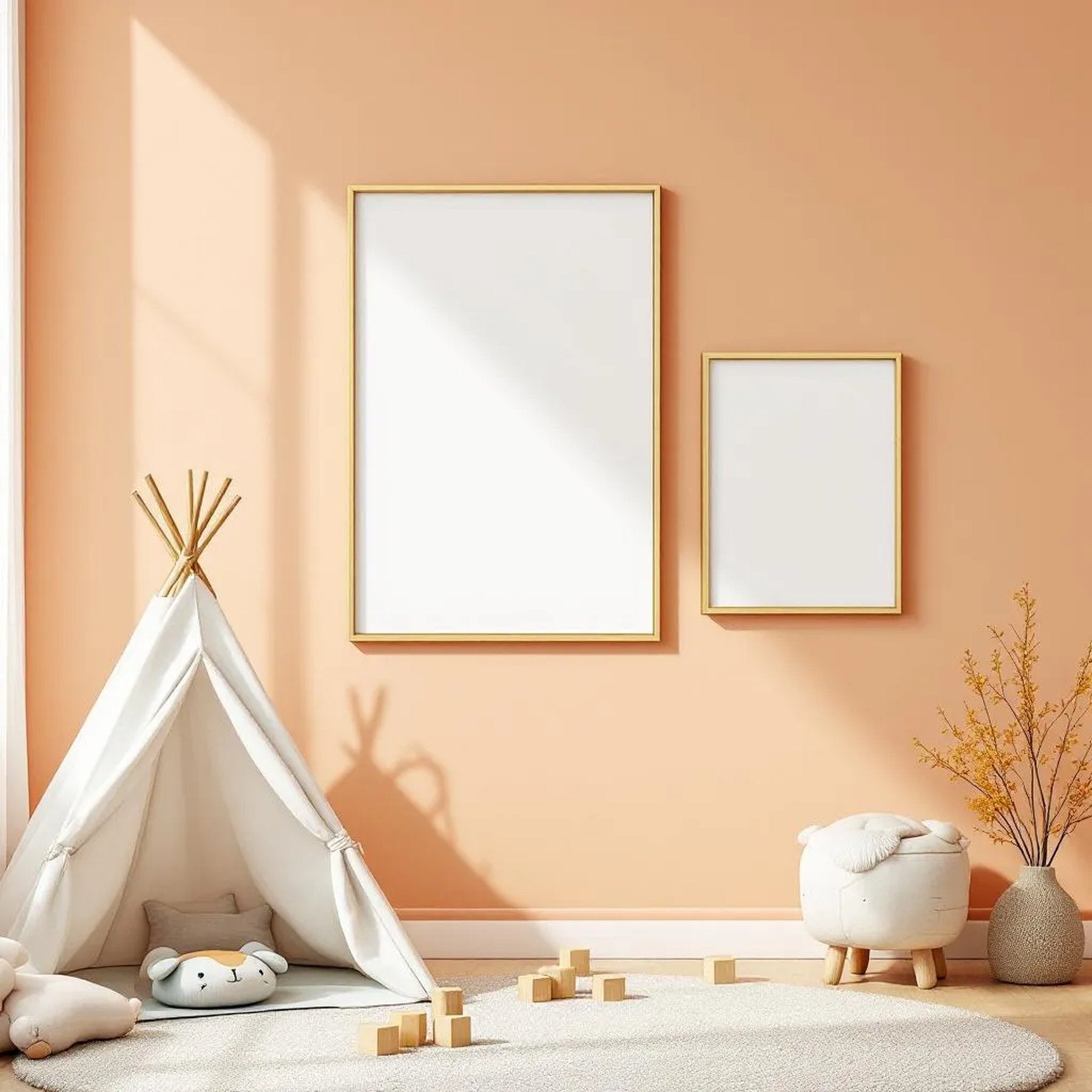 Nursery Interior Frame Mockup — Plain Square Frame Portrait 2:3 — Perspective View — #05370 | MockupBulk