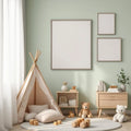 Nursery Editorial Room Mockup — Plain Square Frame Portrait 2:3 — Perspective View — #05373 | MockupBulk