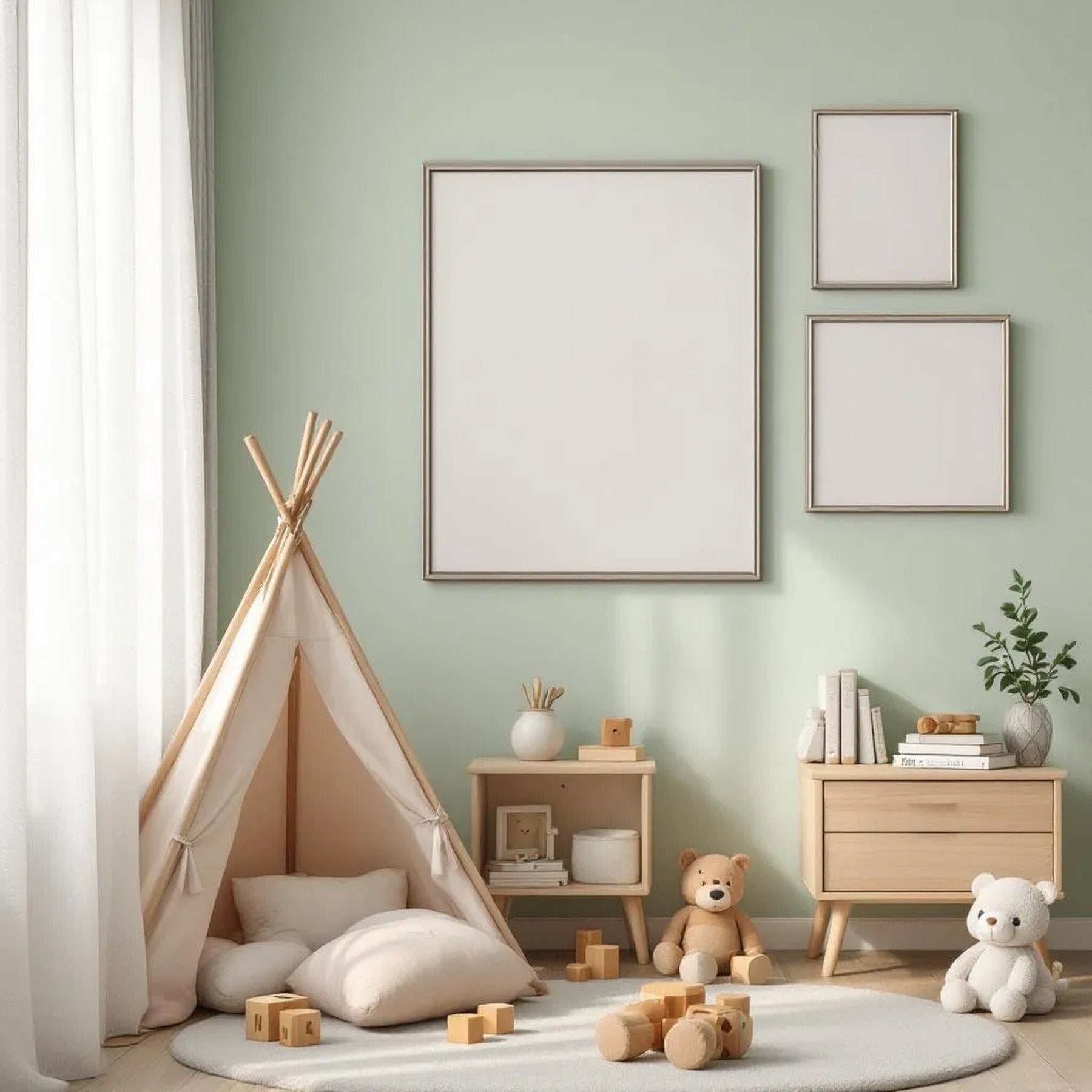 Nursery Editorial Room Mockup — Plain Square Frame Portrait 2:3 — Perspective View — #05373 | MockupBulk
