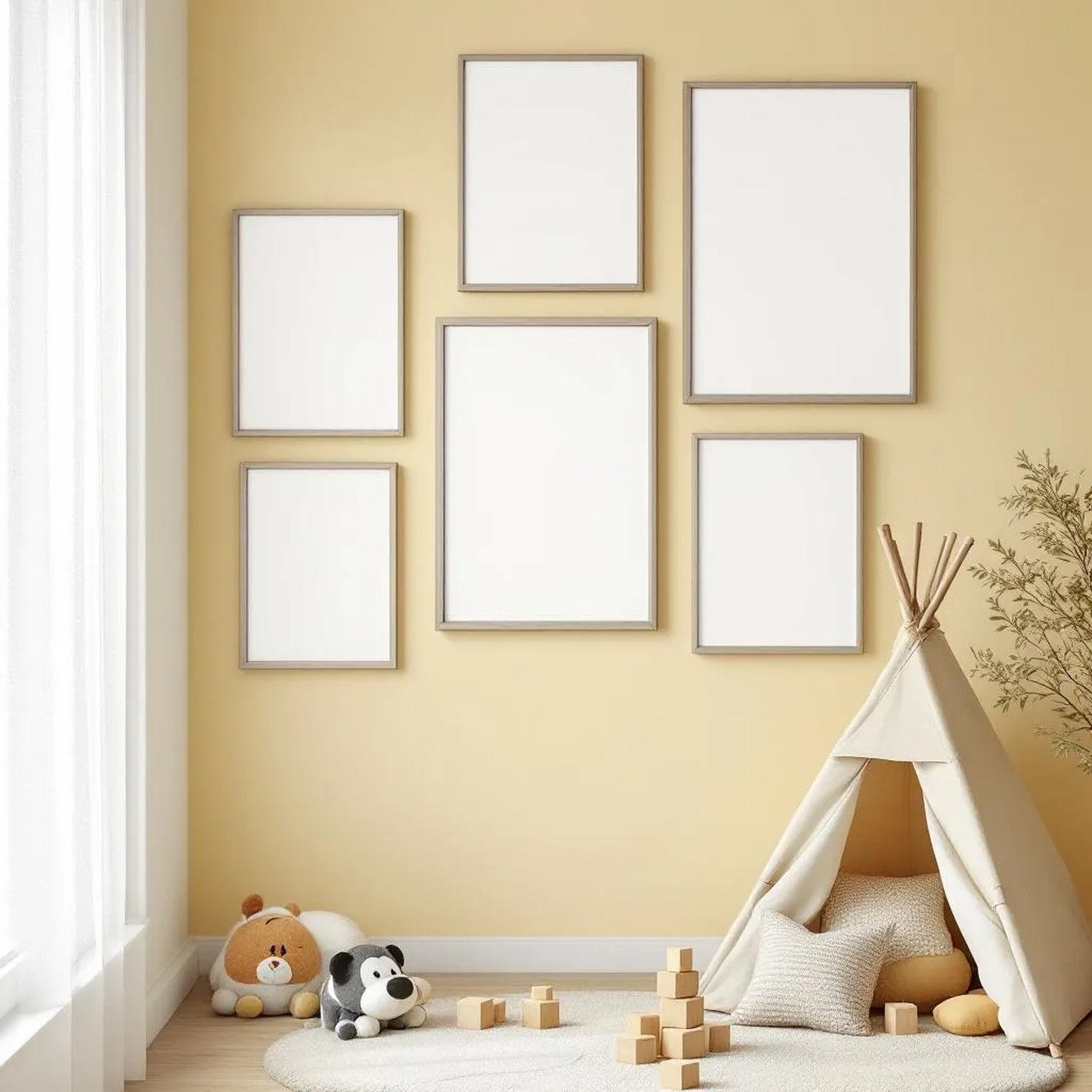 Nursery Lifestyle Frame Mockup — Plain Square Frame Portrait 2:3 — Perspective View — #05375 | MockupBulk