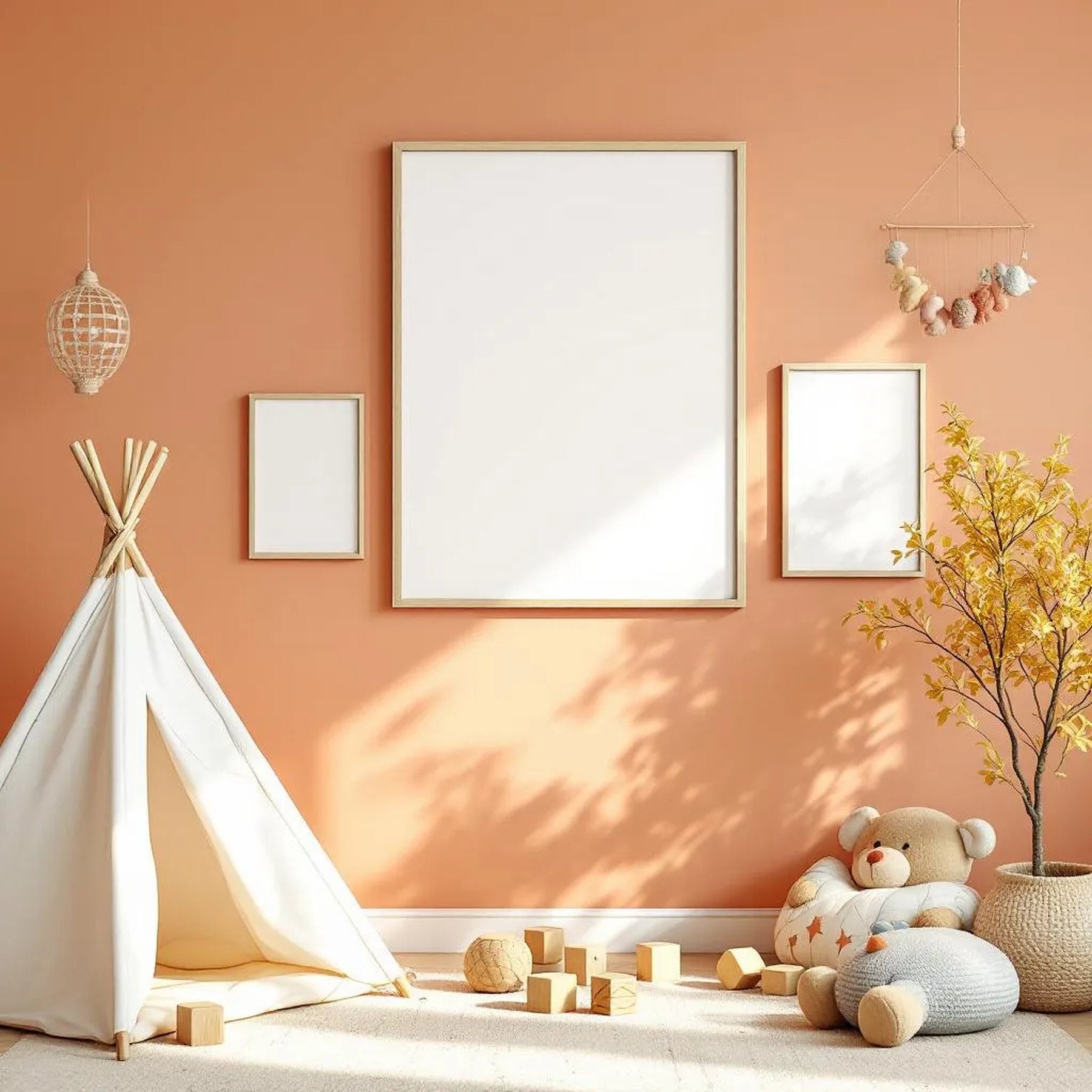 Nursery Professional Frame Mockup — Plain Square Frame Portrait 2:3 — Perspective View — #05377 | MockupBulk