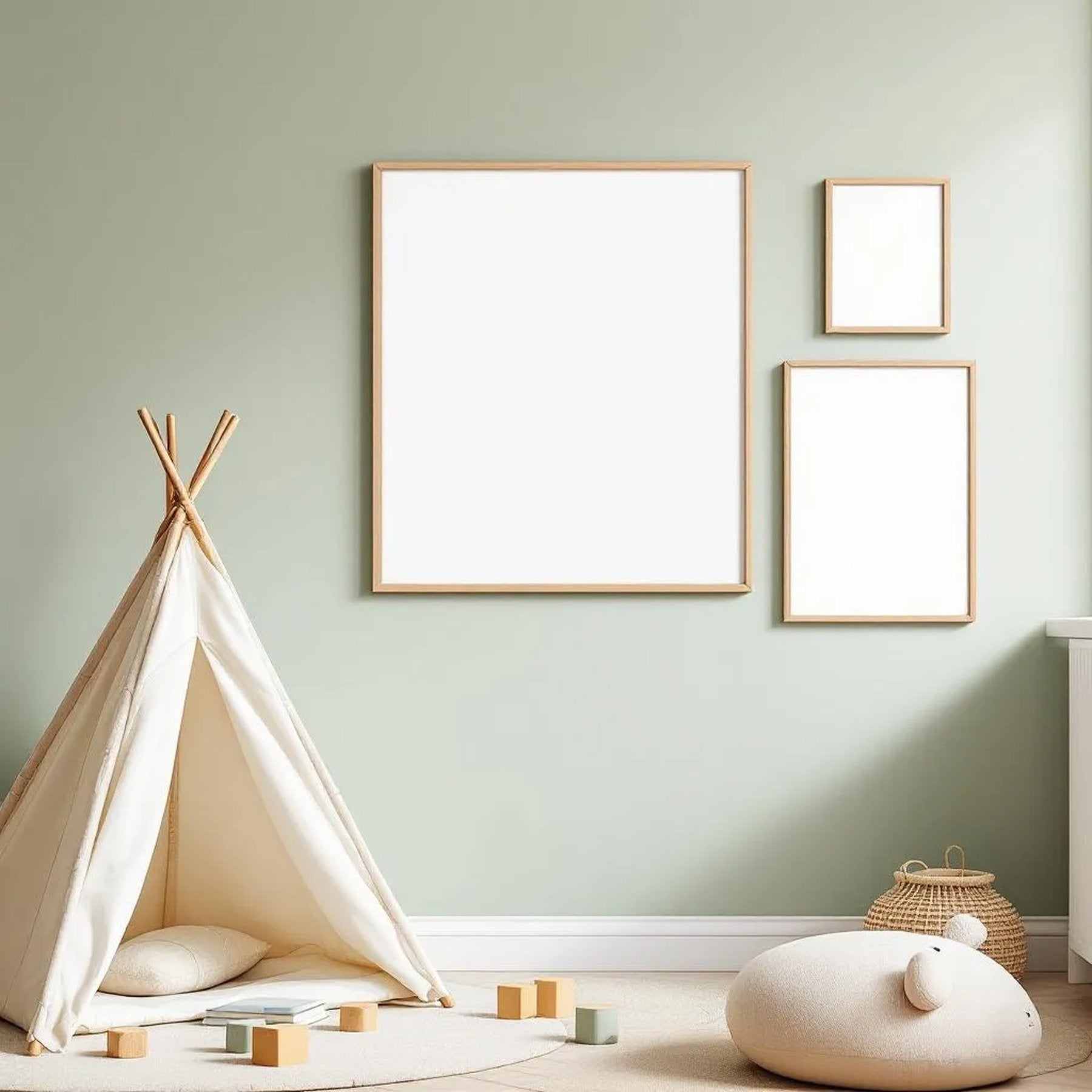 Nursery Lifestyle Frame Mockup — Plain Square Frame Portrait 2:3 — Perspective View — #05378 | MockupBulk