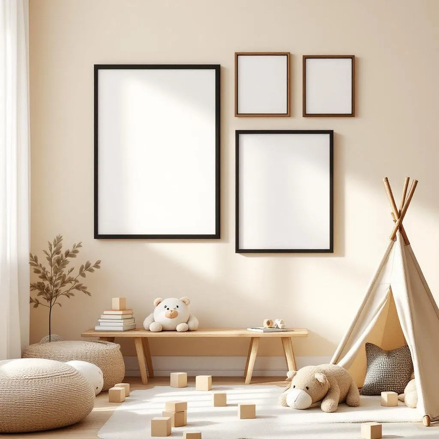Nursery High-Res Frame Mockup — Plain Square Frame Square 1:1 — Perspective View — #05379 | MockupBulk