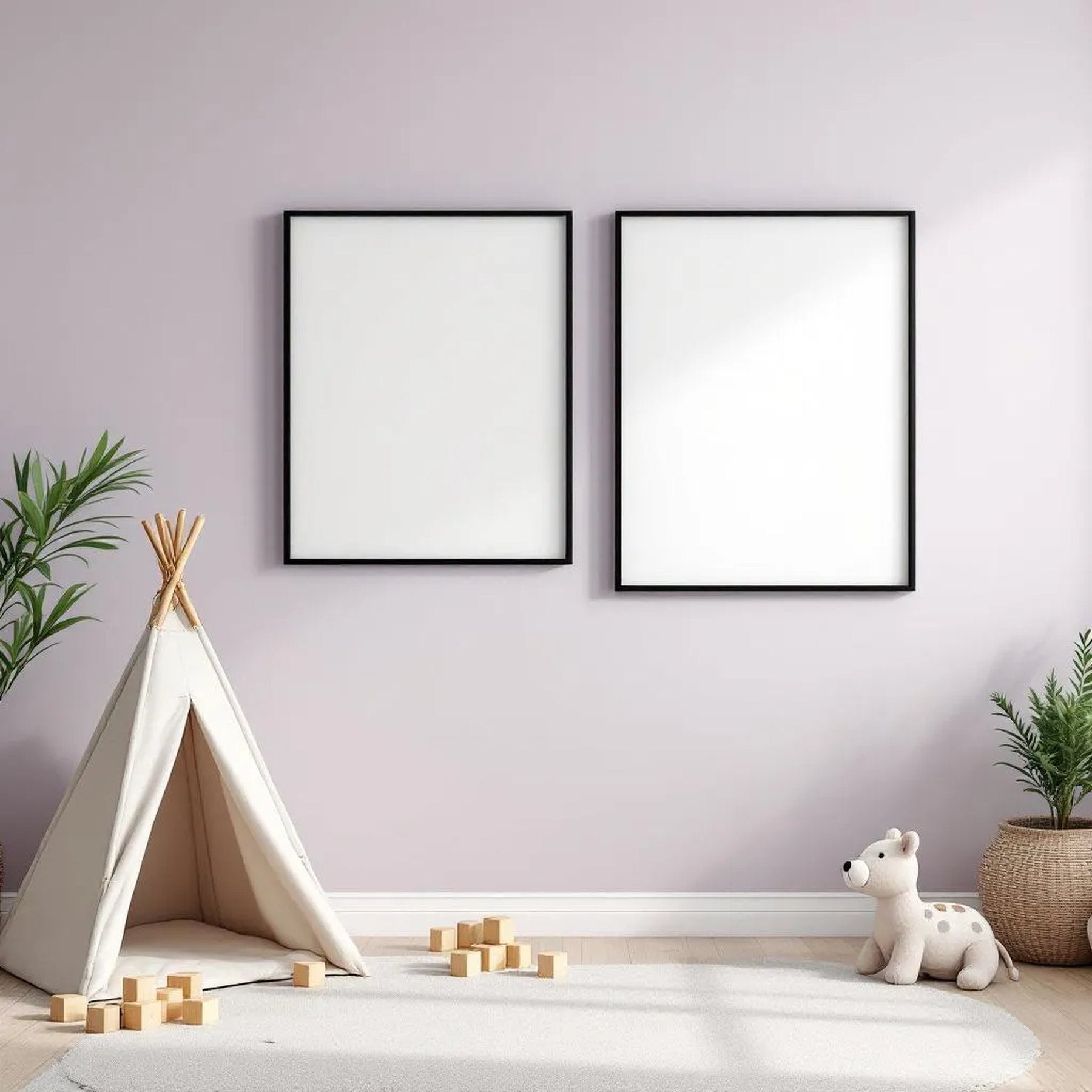Nursery Frame Display Mockup — Plain Square Frame Square 1:1 — Perspective View — #05384 | MockupBulk