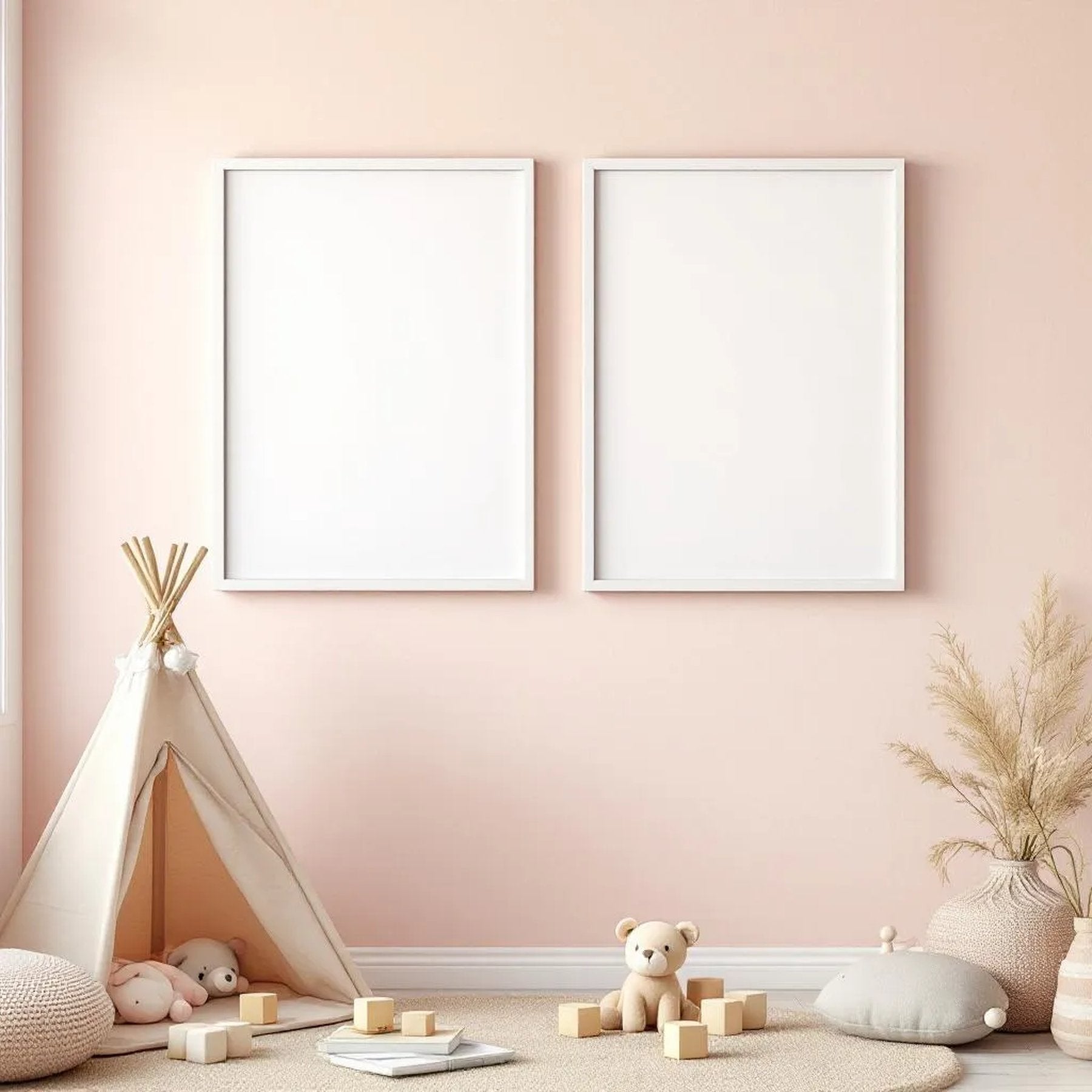 Nursery High-Res Frame Mockup — Plain Square Frame Landscape 3:4 — Perspective View — #05387 | MockupBulk