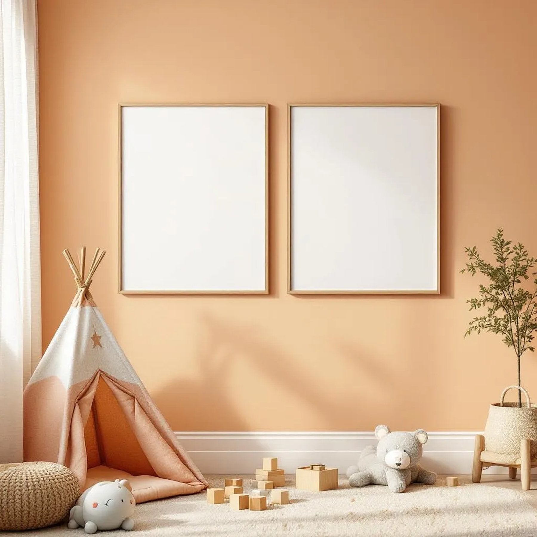 Nursery Frame Display Mockup — Plain Square Frame Portrait 2:3 — Perspective View — #05390 | MockupBulk