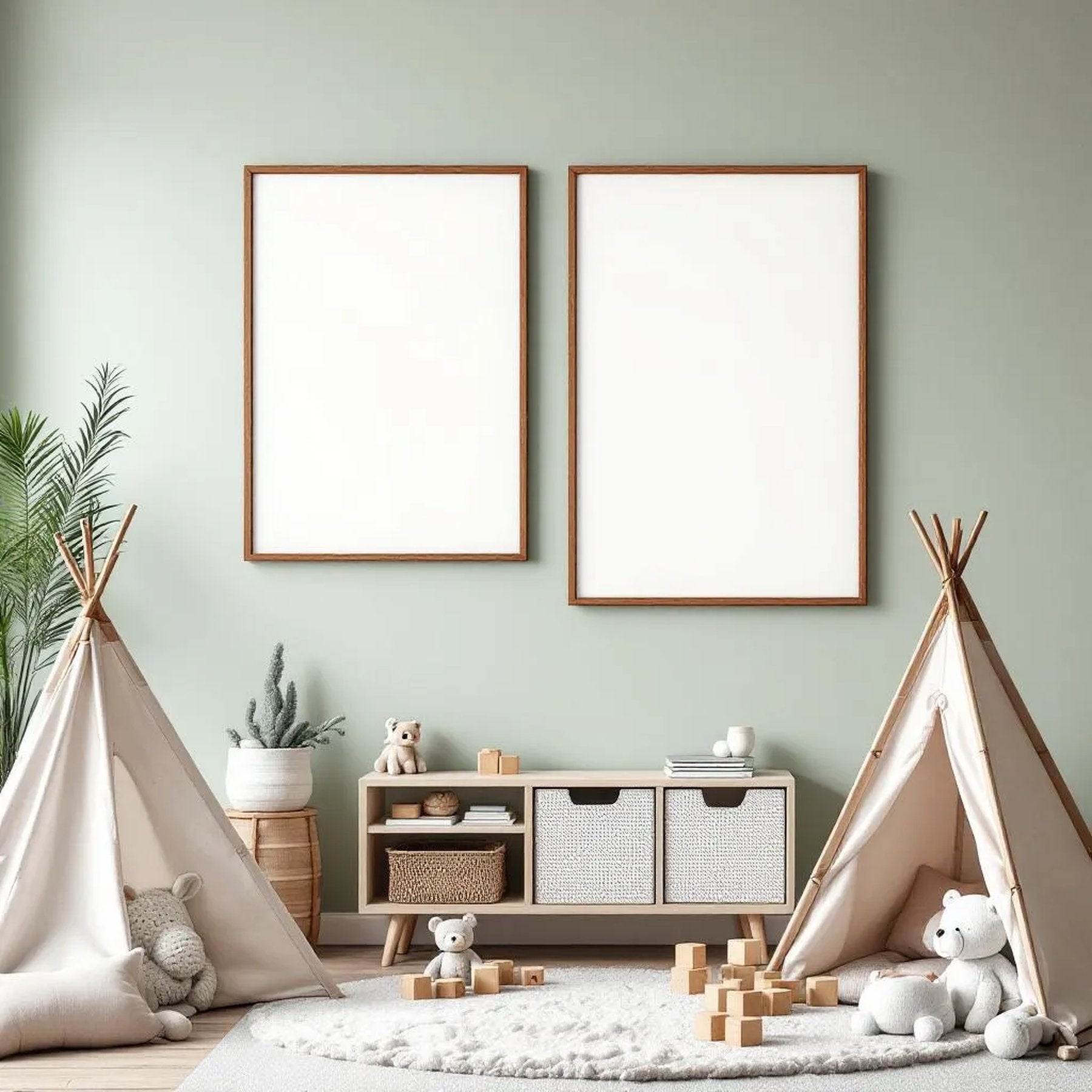 Nursery High-Res Frame Mockup — Plain Square Frame Portrait 2:3 — Perspective View — #05391 | MockupBulk