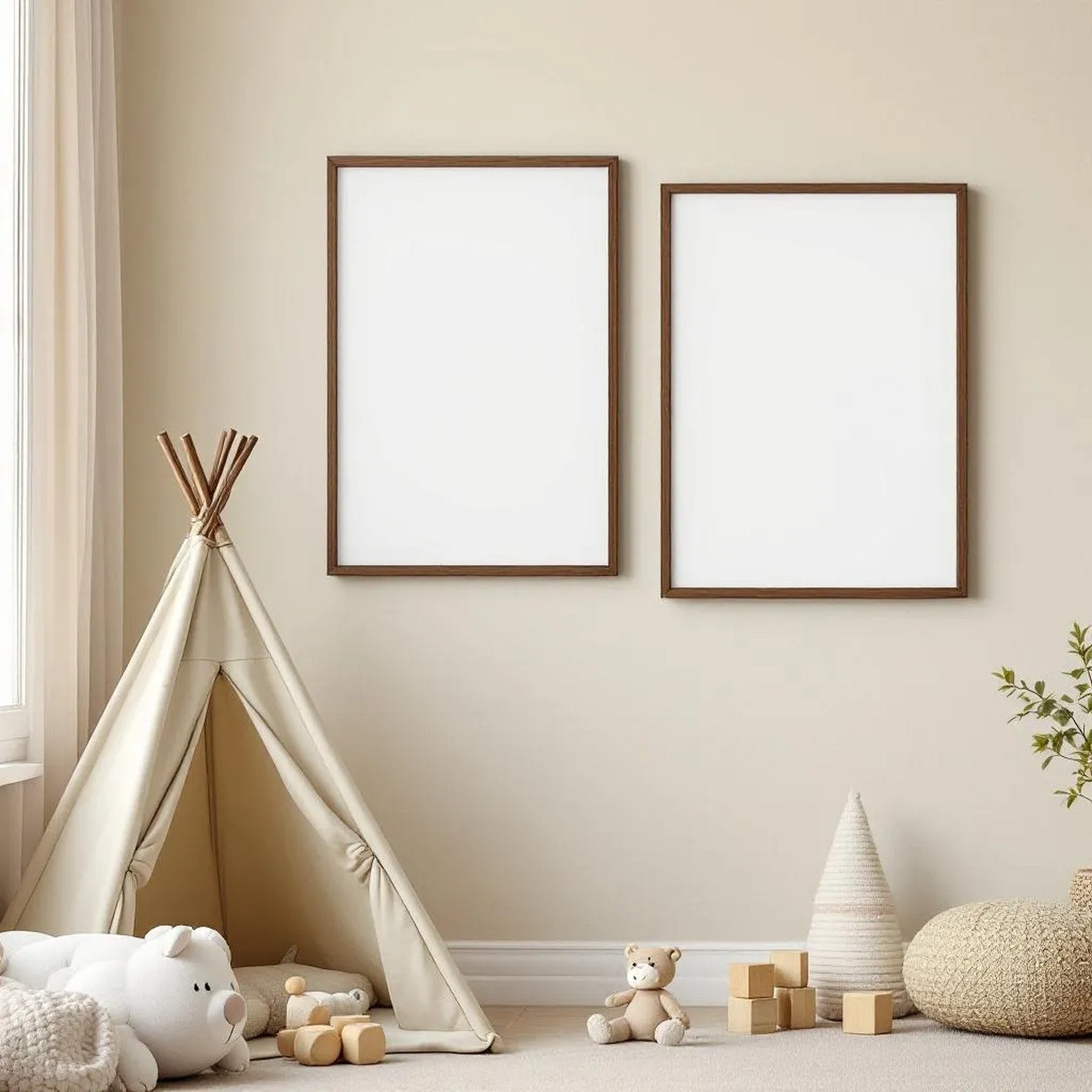 Nursery Editorial Room Mockup — Plain Square Frame Portrait 2:3 — Perspective View — #05392 | MockupBulk