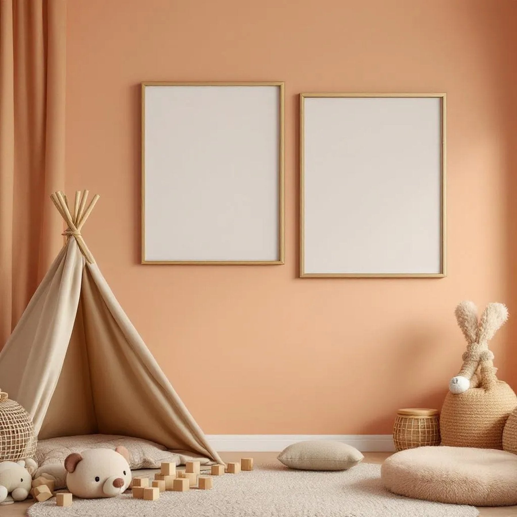 Nursery Premium Interior Mockup — Plain Square Frame Portrait 2:3 — Perspective View — #05394 | MockupBulk