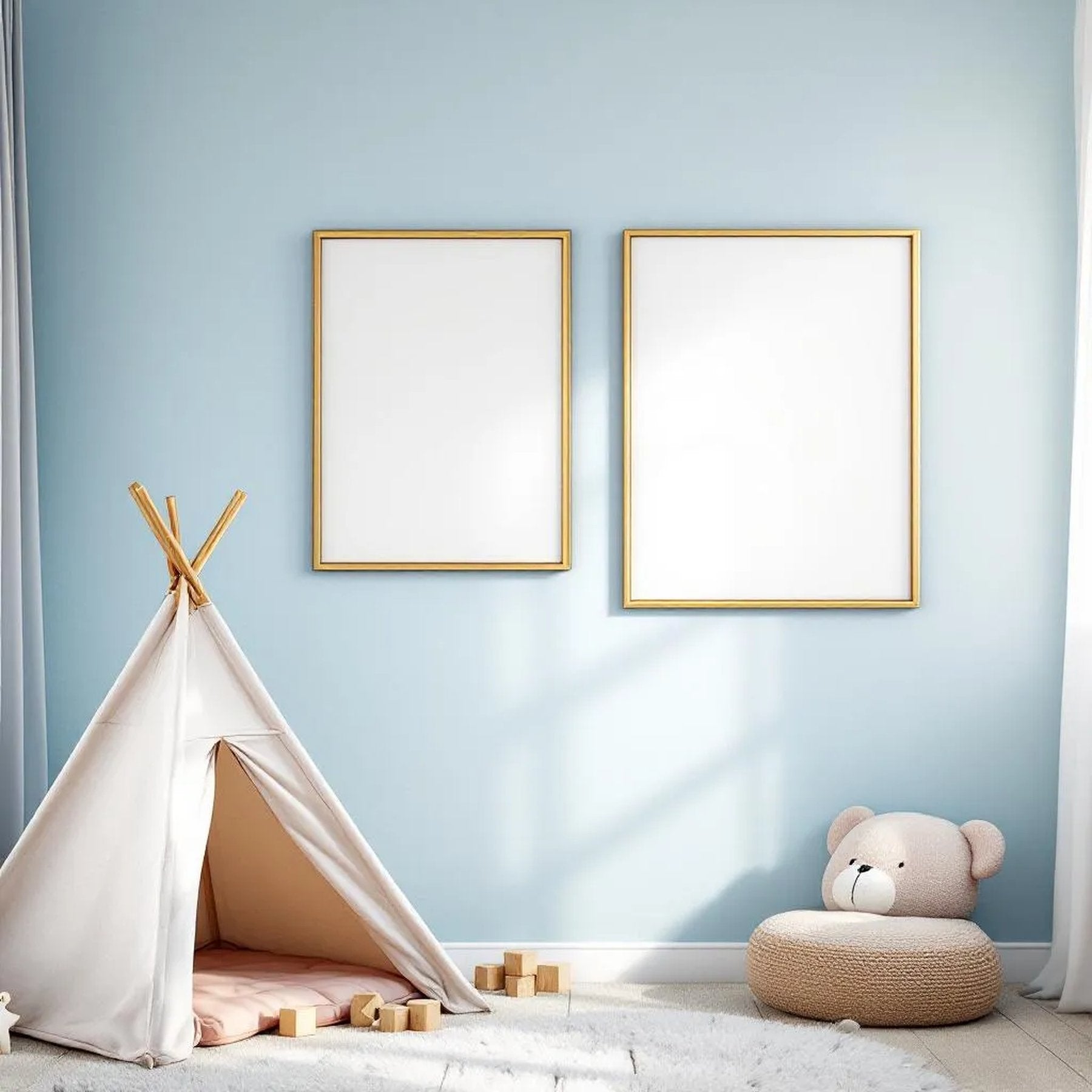 Nursery Professional Frame Mockup — Plain Square Frame Portrait 2:3 — Perspective View — #05395 | MockupBulk
