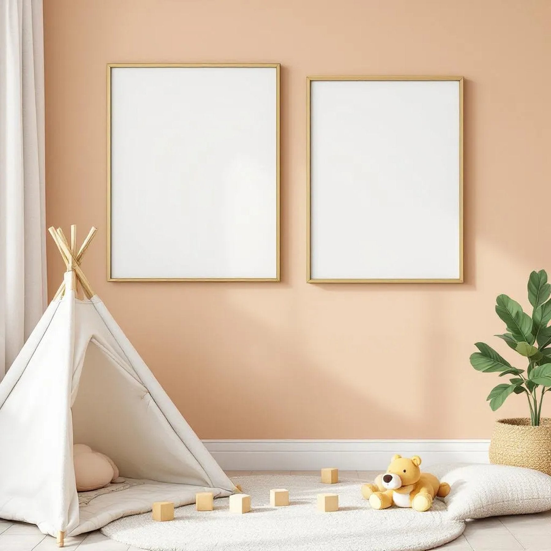 Nursery Frame Display Mockup — Plain Square Frame Portrait 2:3 — Perspective View — #05396 | MockupBulk