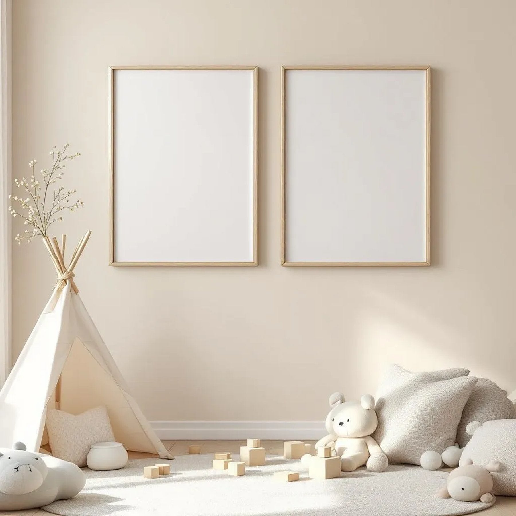 Nursery Lifestyle Frame Mockup — Plain Square Frame Portrait 2:3 — Perspective View — #05398 | MockupBulk
