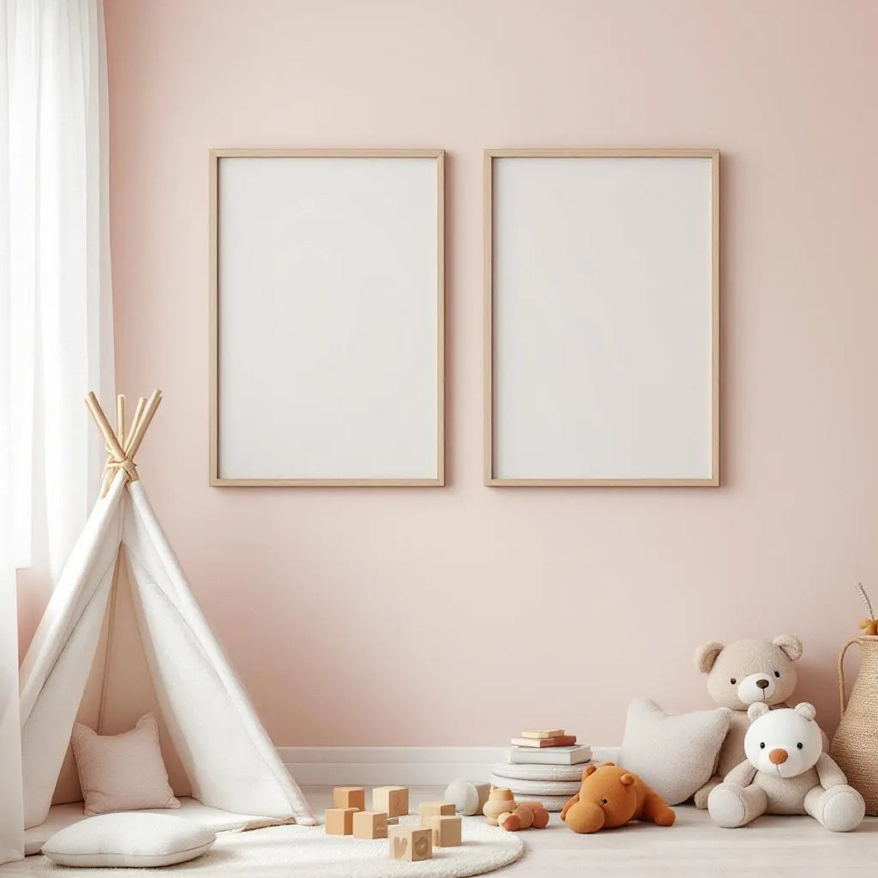 Nursery Wall Art Mockup — Plain Square Frame Portrait 2:3 — Perspective View — #05400 | MockupBulk