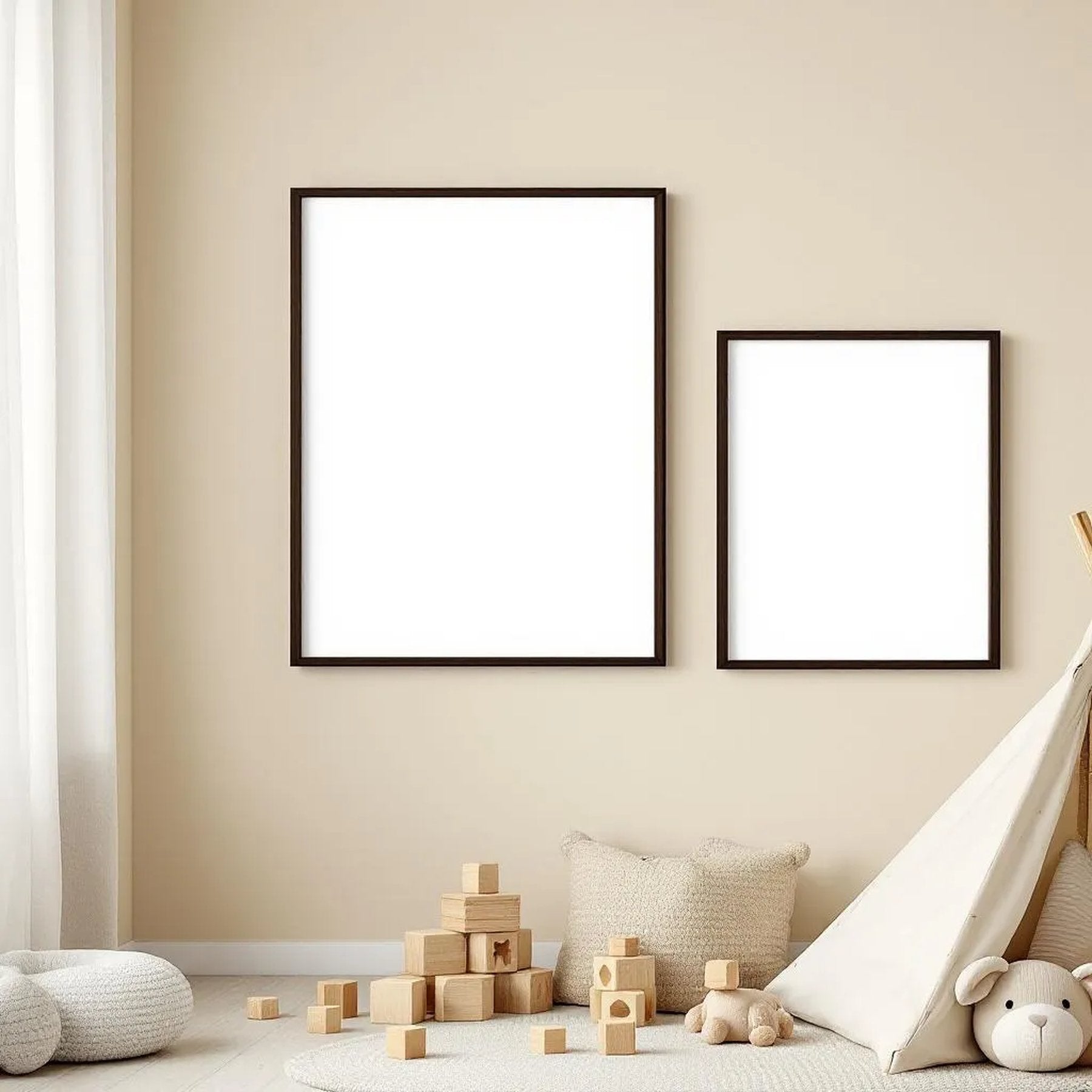 Nursery Frame Display Mockup — Plain Square Frame Portrait 2:3 — Perspective View — #05405 | MockupBulk