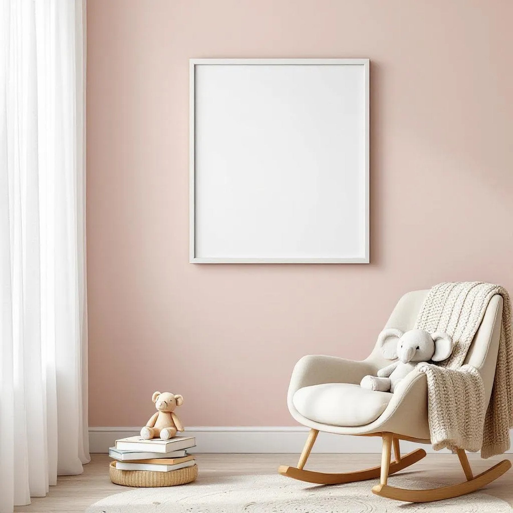 Nursery Room Scene Mockup — Plain Square Frame Portrait 2:3 — Perspective View — #05075 | MockupBulk