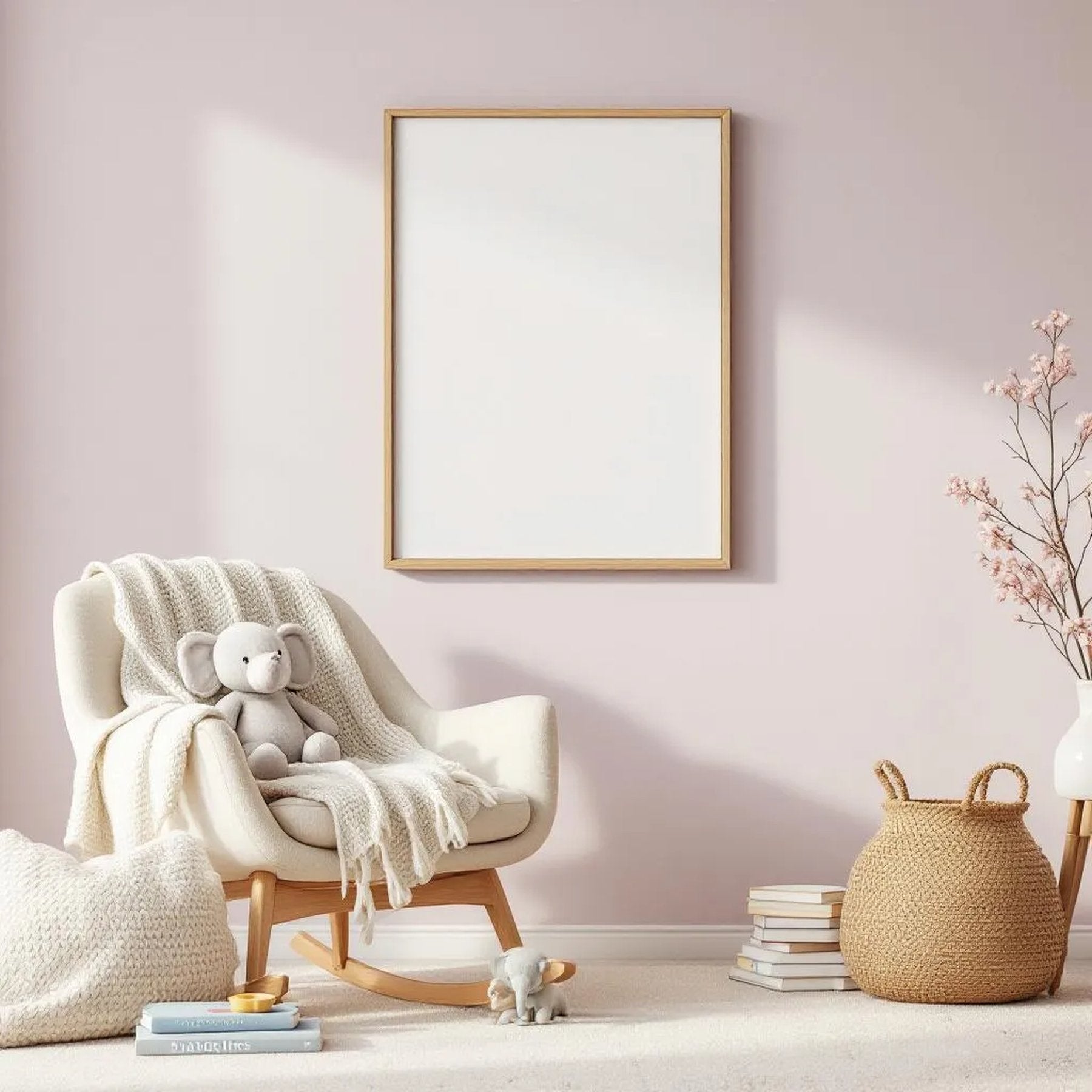 Nursery Styled Room Mockup — Plain Square Frame Portrait 2:3 — Perspective View — #05077 | MockupBulk
