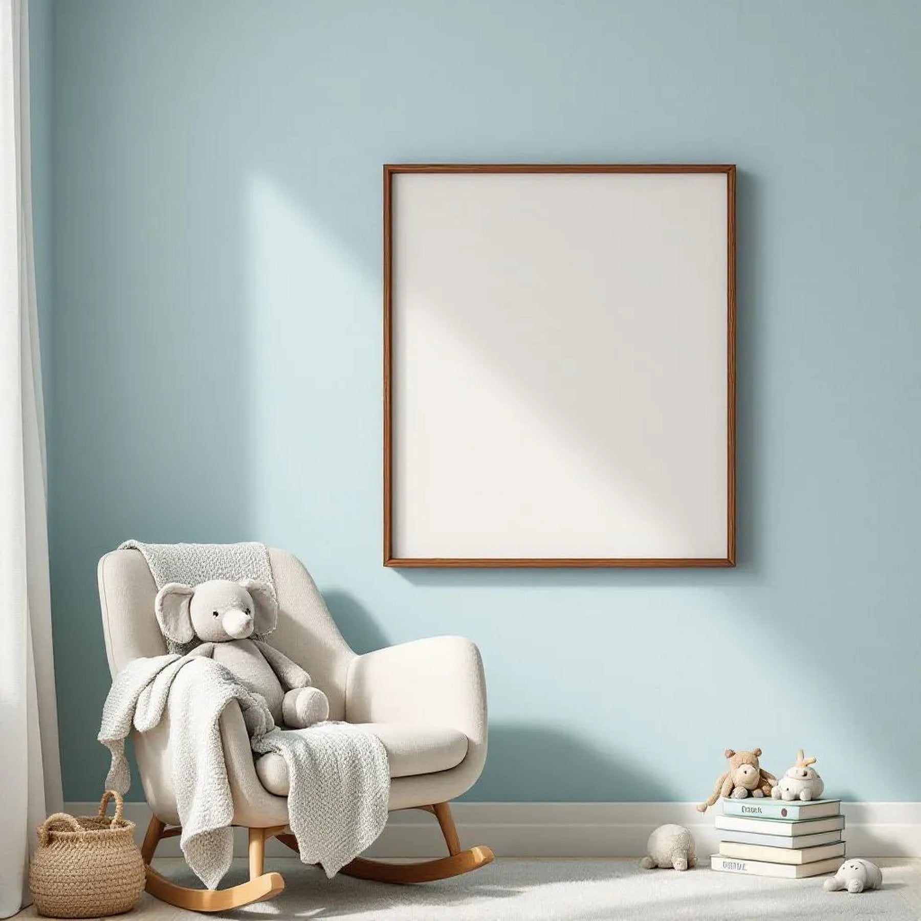 Nursery Interior Frame Mockup — Plain Square Frame Portrait 4:5 — Perspective View — #05081 | MockupBulk