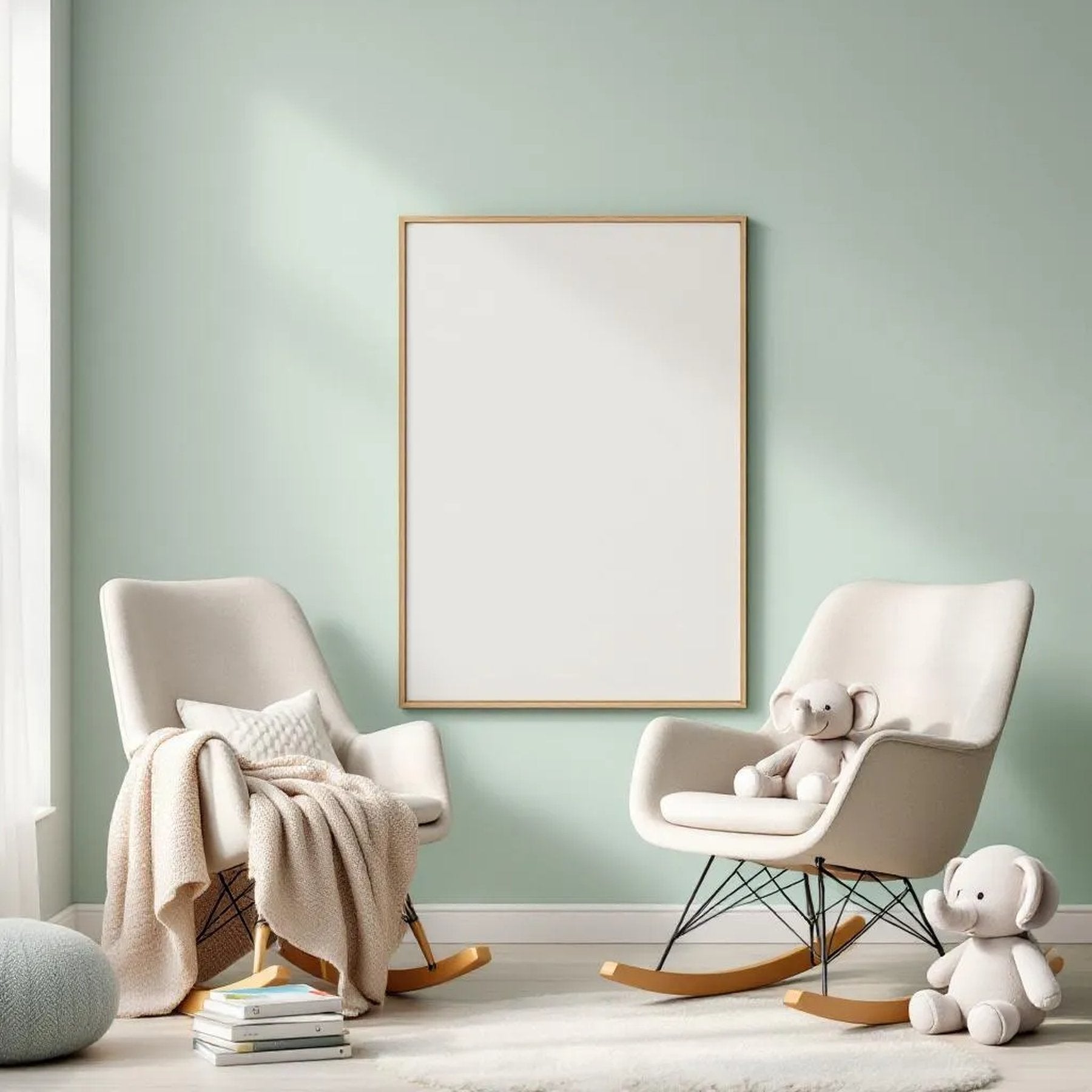 Nursery Room Scene Mockup — Plain Square Frame Portrait 2:3 — Perspective View — #05087 | MockupBulk