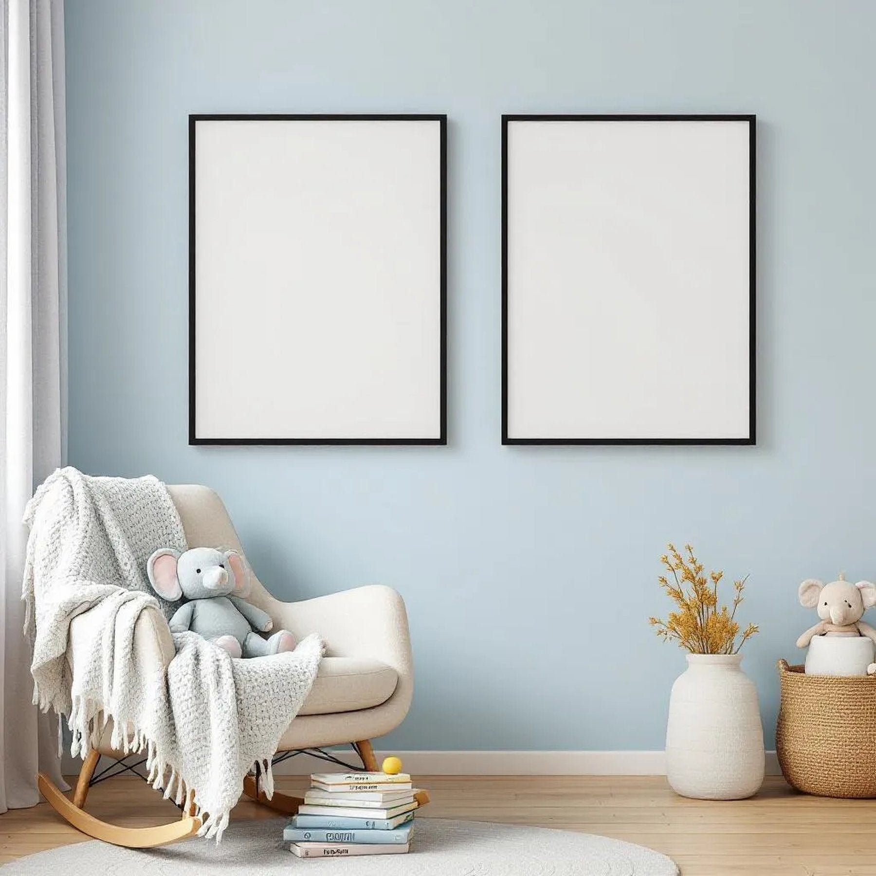 Nursery Premium Interior Mockup — Plain Square Frame Portrait 2:3 — Perspective View — #05096 | MockupBulk