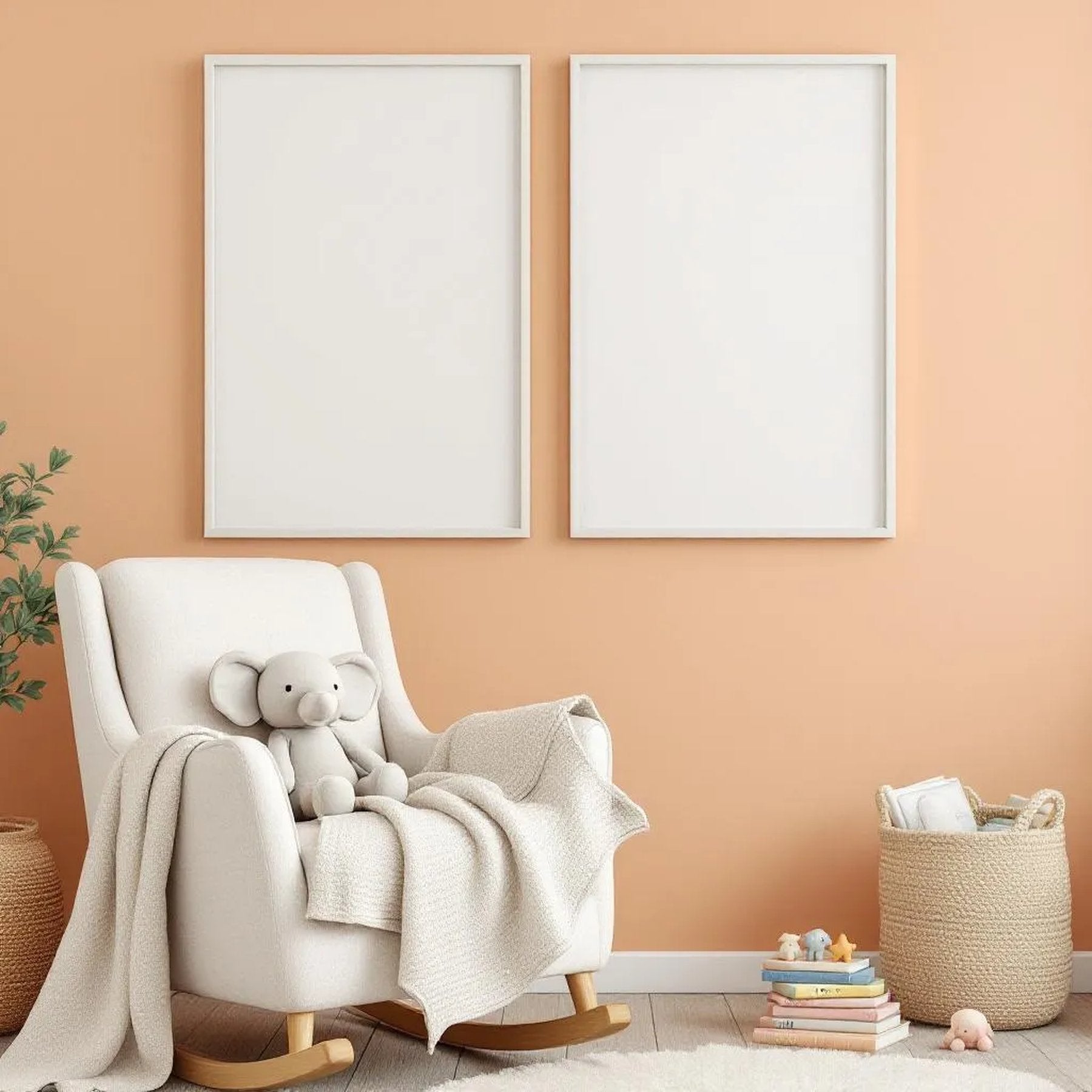 Nursery Interior Frame Mockup — Plain Square Frame Portrait 2:3 — Perspective View — #05097 | MockupBulk