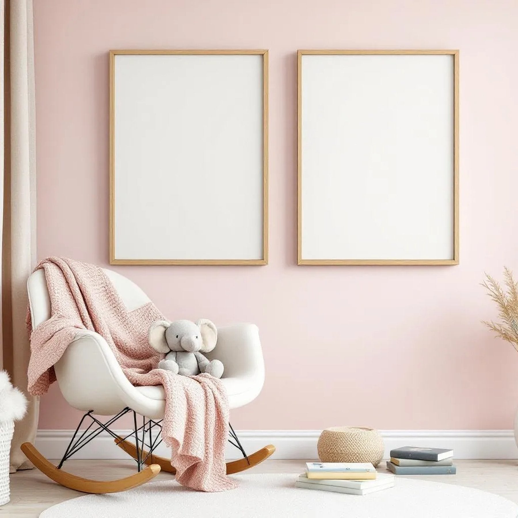 Nursery Room Scene Mockup — Plain Square Frame Portrait 4:5 — Perspective View — #05101 | MockupBulk