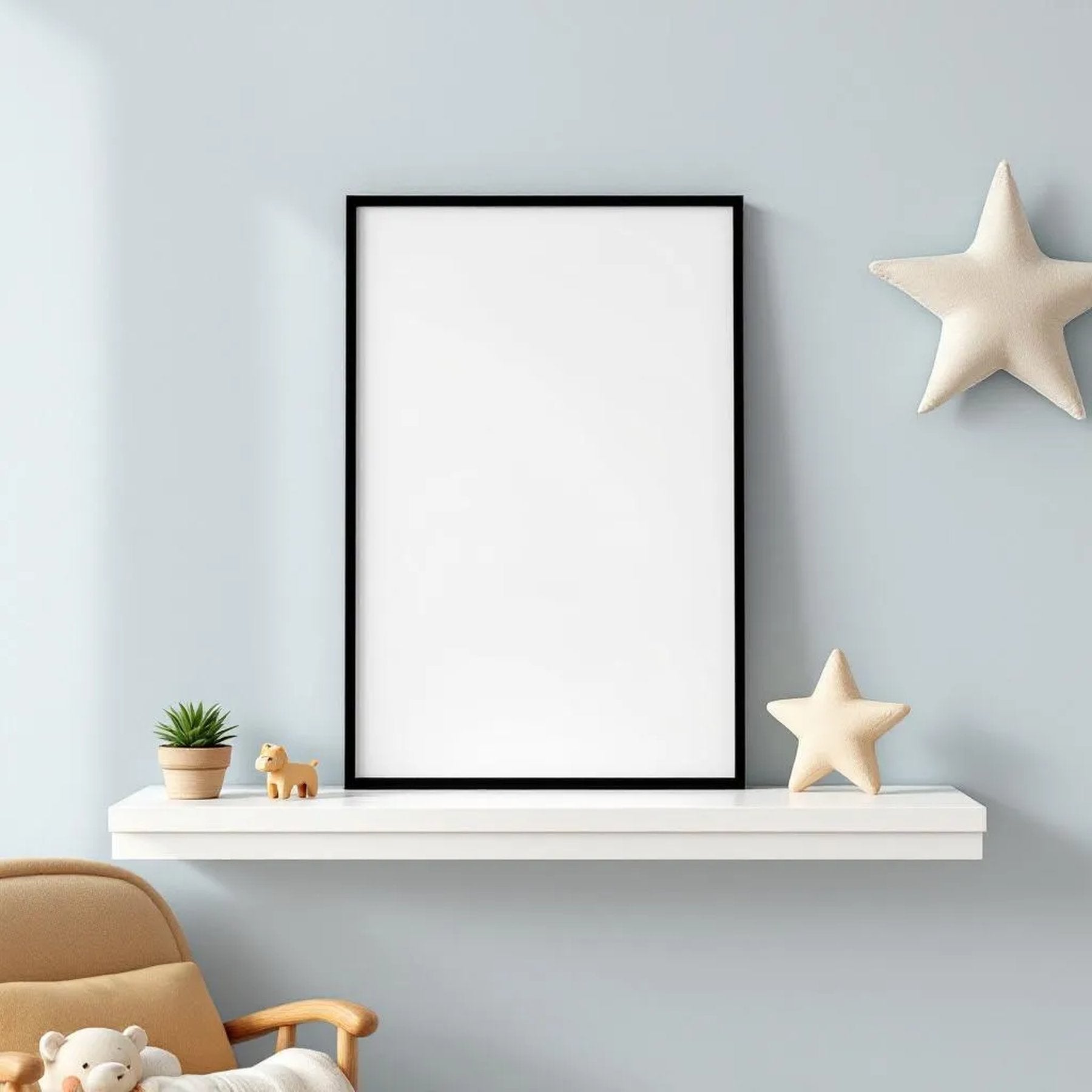 Nursery Room Scene Mockup — Plain Square Frame Portrait 2:3 — Perspective View — #05120 | MockupBulk