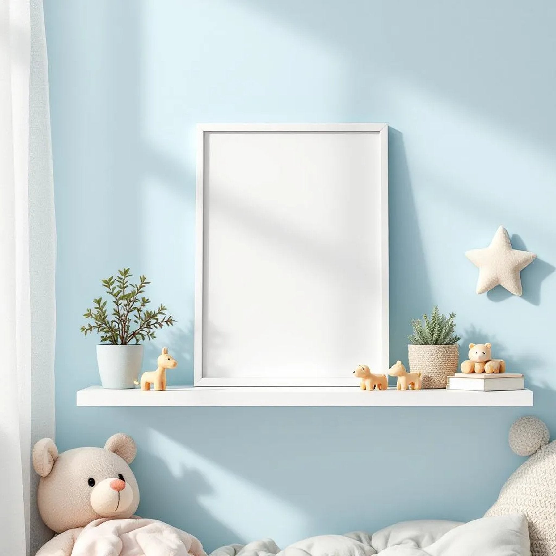 Nursery Styled Room Mockup — Plain Square Frame Portrait 2:3 — Perspective View — #05122 | MockupBulk