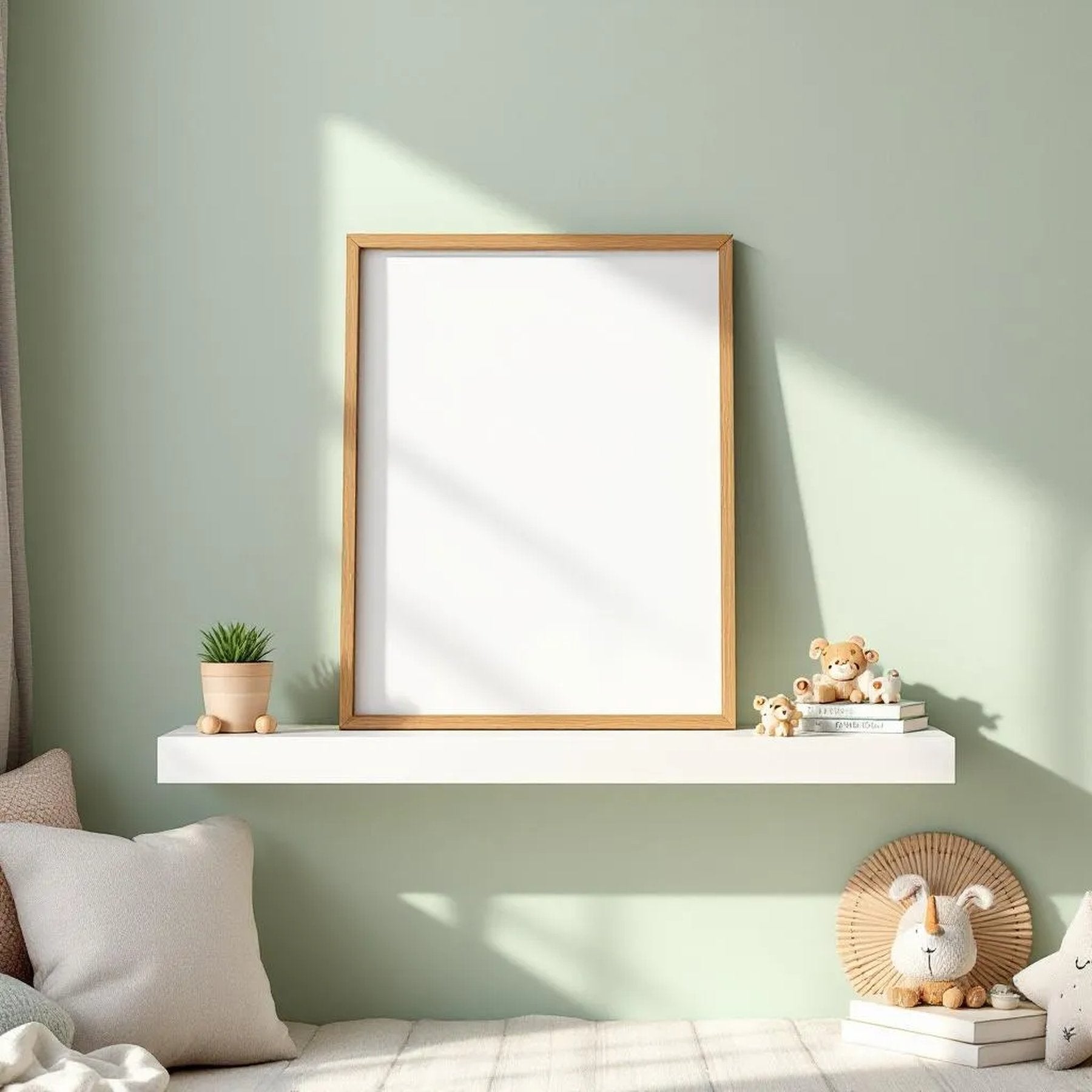 Nursery Room Scene Mockup — Plain Square Frame Portrait 4:5 — Perspective View — #05126 | MockupBulk
