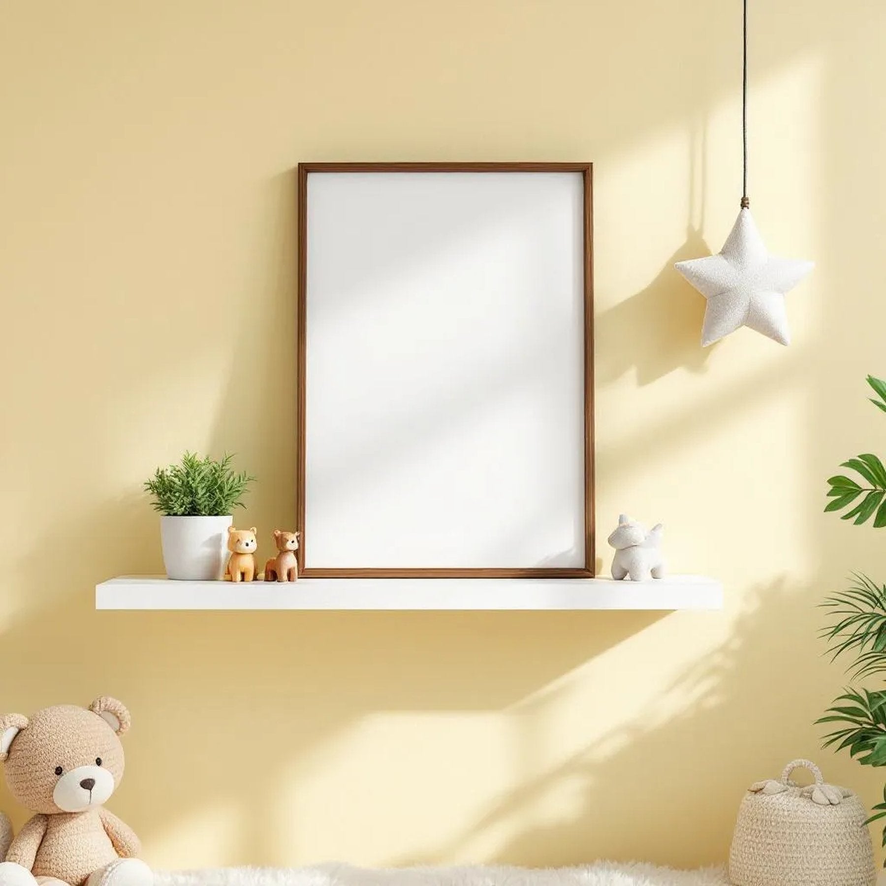 Nursery Wall Art Mockup — Plain Square Frame Landscape 3:4 — Perspective View — #05128 | MockupBulk