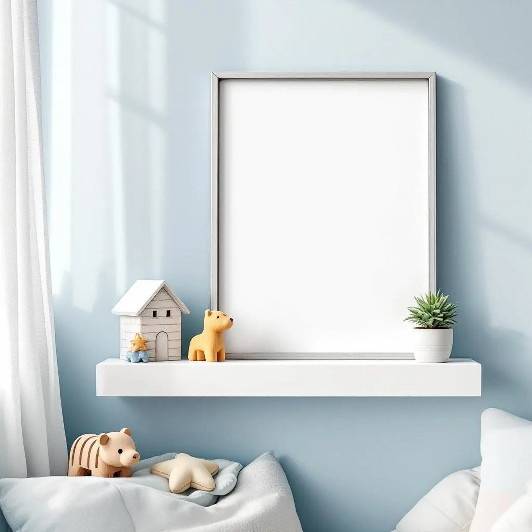 Nursery Styled Room Mockup — Plain Square Frame Portrait 2:3 — Perspective View — #05135 | MockupBulk