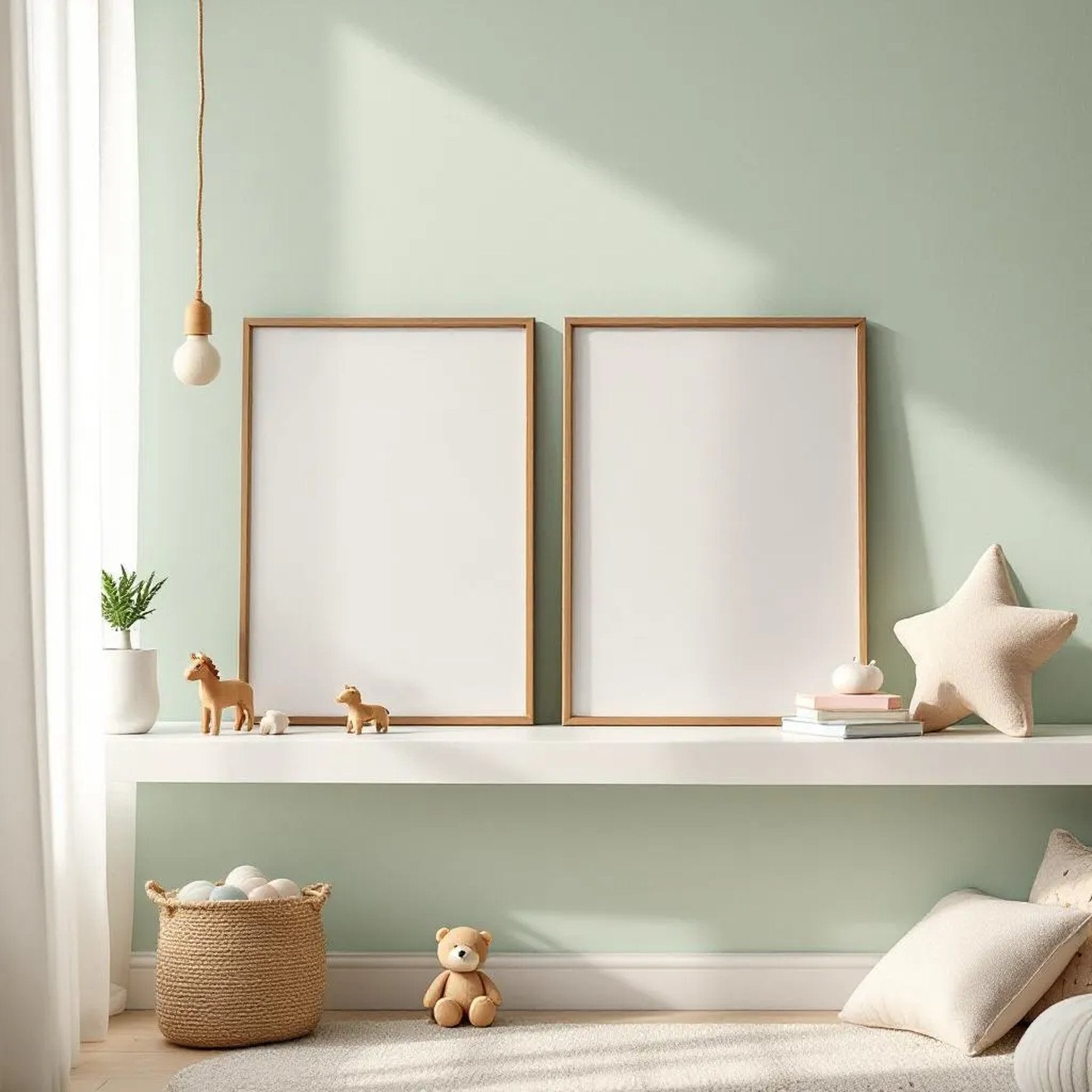 Nursery Frame Display Mockup — Plain Square Frame Portrait 2:3 — Perspective View — #05165 | MockupBulk