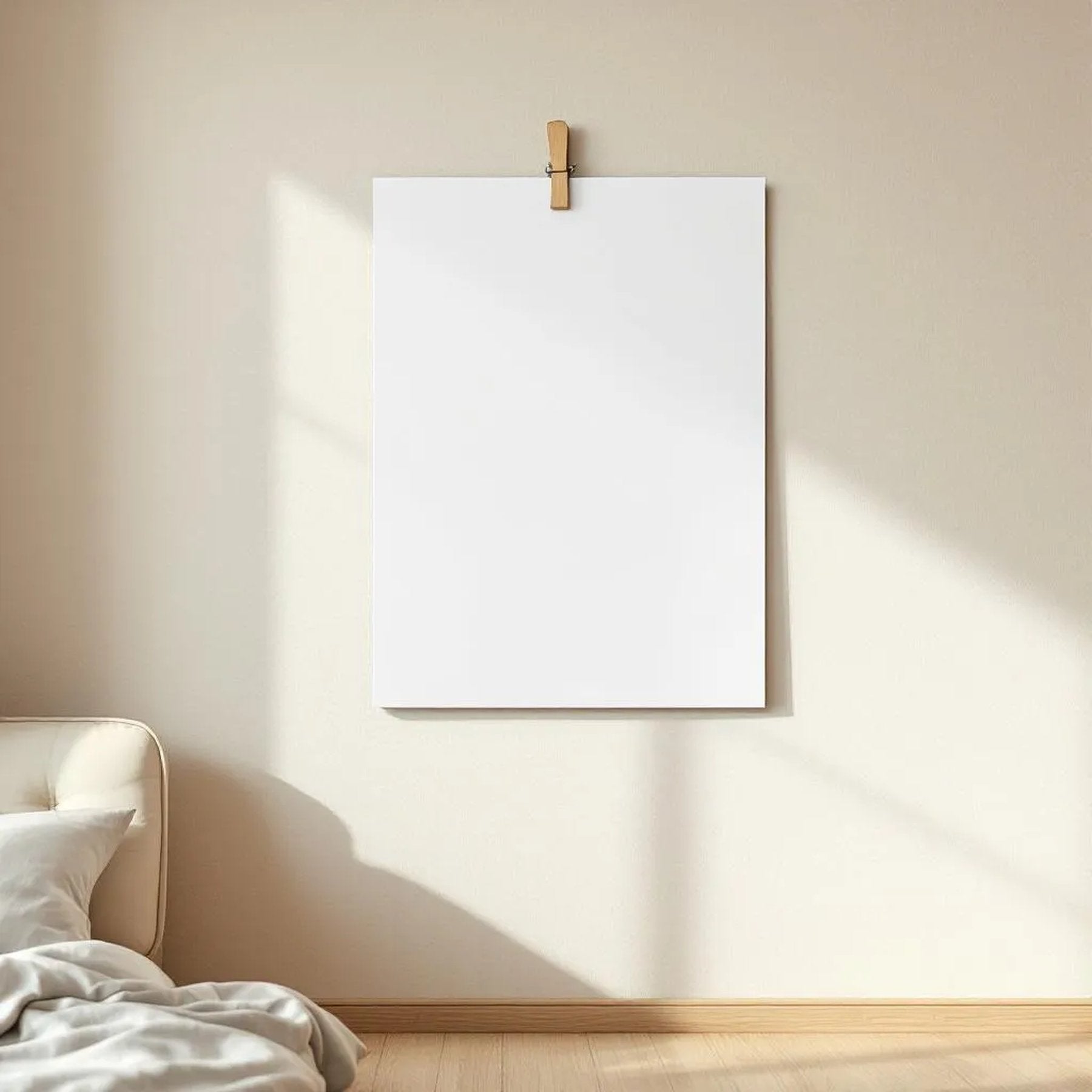 White Bedroom High-Res Frame Mockup — Plain Square Frame Square 1:1 — Perspective View — #03284 | MockupBulk