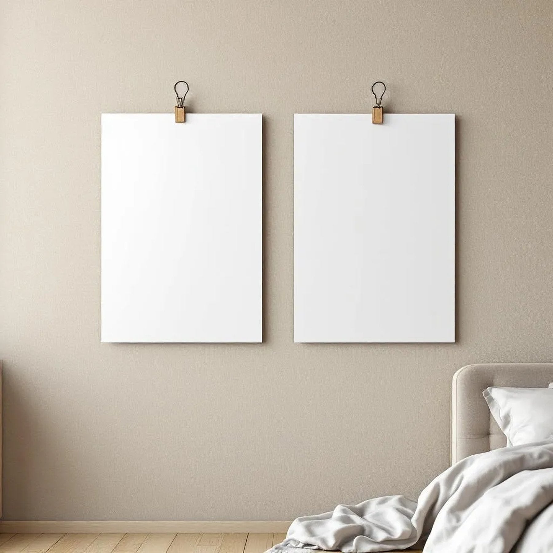 White Bedroom Frame Display Mockup — Plain Square Frame Portrait 2:3 — Perspective View — #03287 | MockupBulk