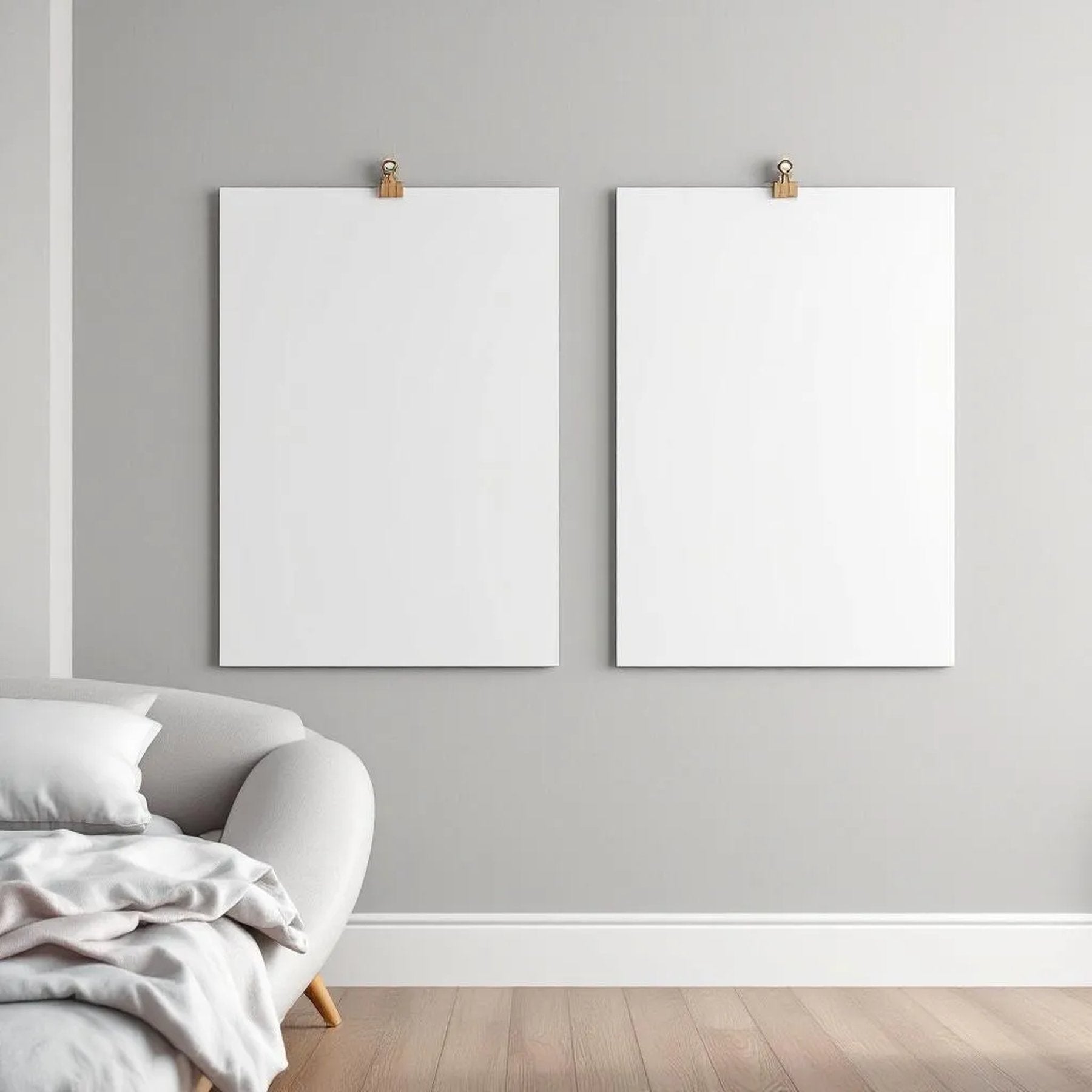 White Bedroom Room Scene Mockup — Plain Square Frame Portrait 2:3 — Perspective View — #03288 | MockupBulk