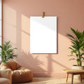 Boho Living Room Wall Art Mockup — Plain Square Frame Portrait 5:7 — Perspective View — #03306 | MockupBulk
