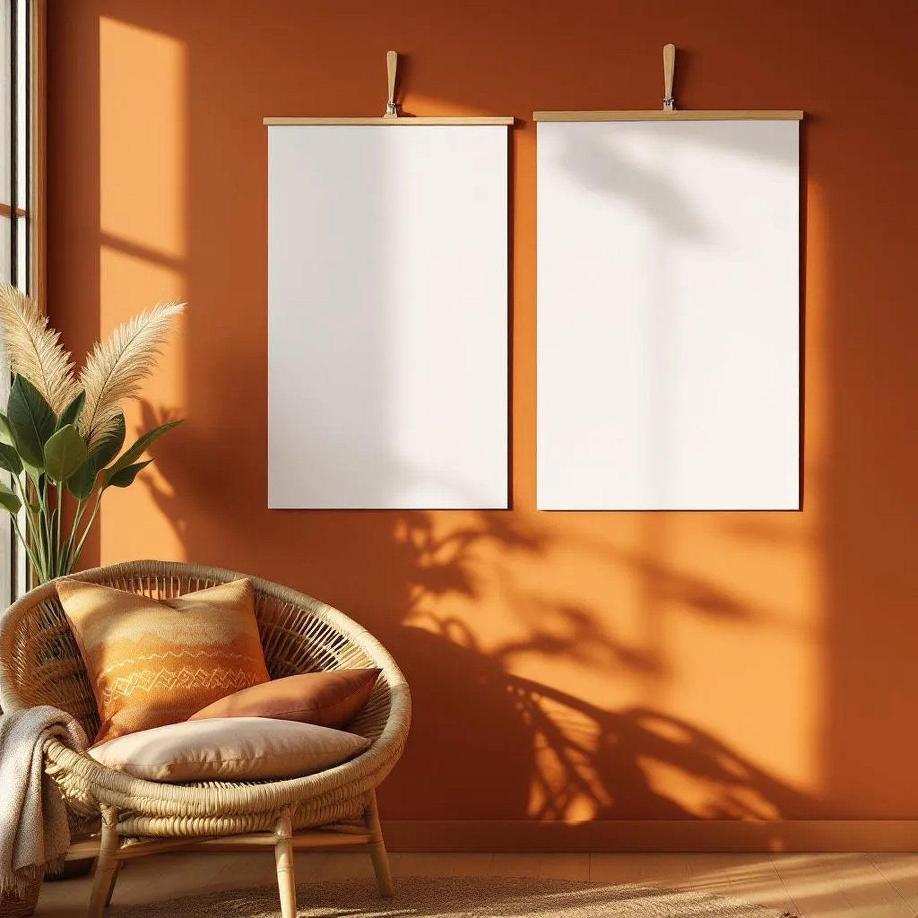 Boho Living Room Professional Frame Mockup — Plain Square Frame Portrait 5:7 — Perspective View — #03307 | MockupBulk