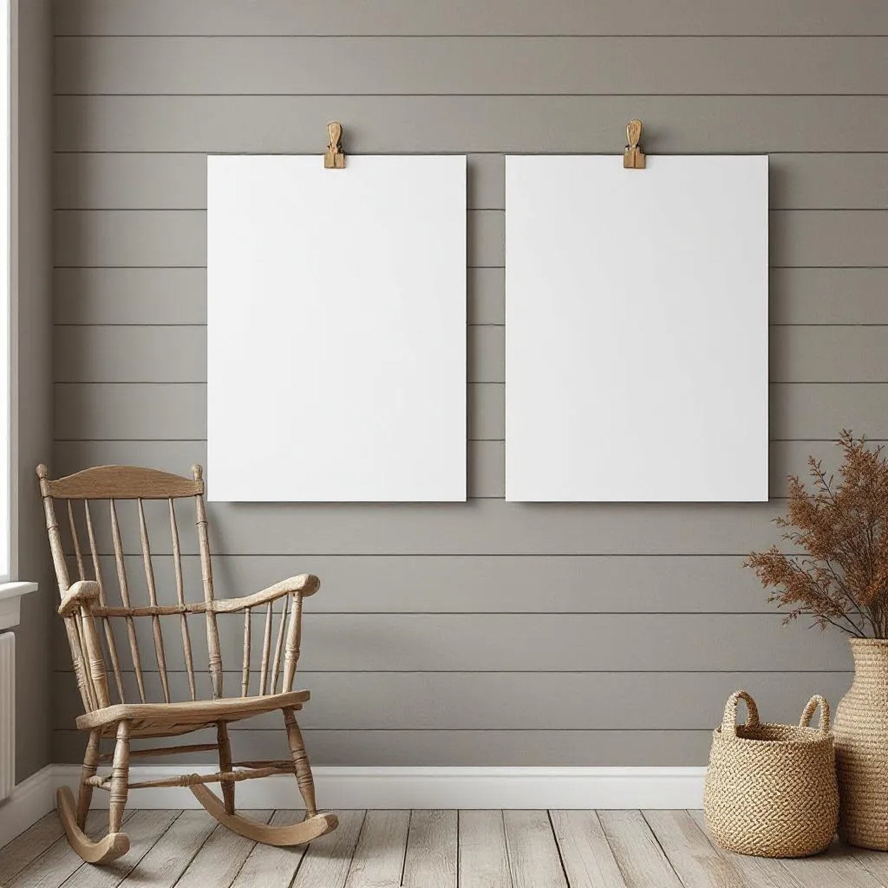 Farmhouse Lifestyle Frame Mockup — Plain Square Frame Portrait 2:3 — Perspective View — #03327 | MockupBulk