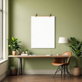 Home Office Wall Art Mockup — Plain Square Frame Portrait 2:3 — Perspective View — #03265 | MockupBulk