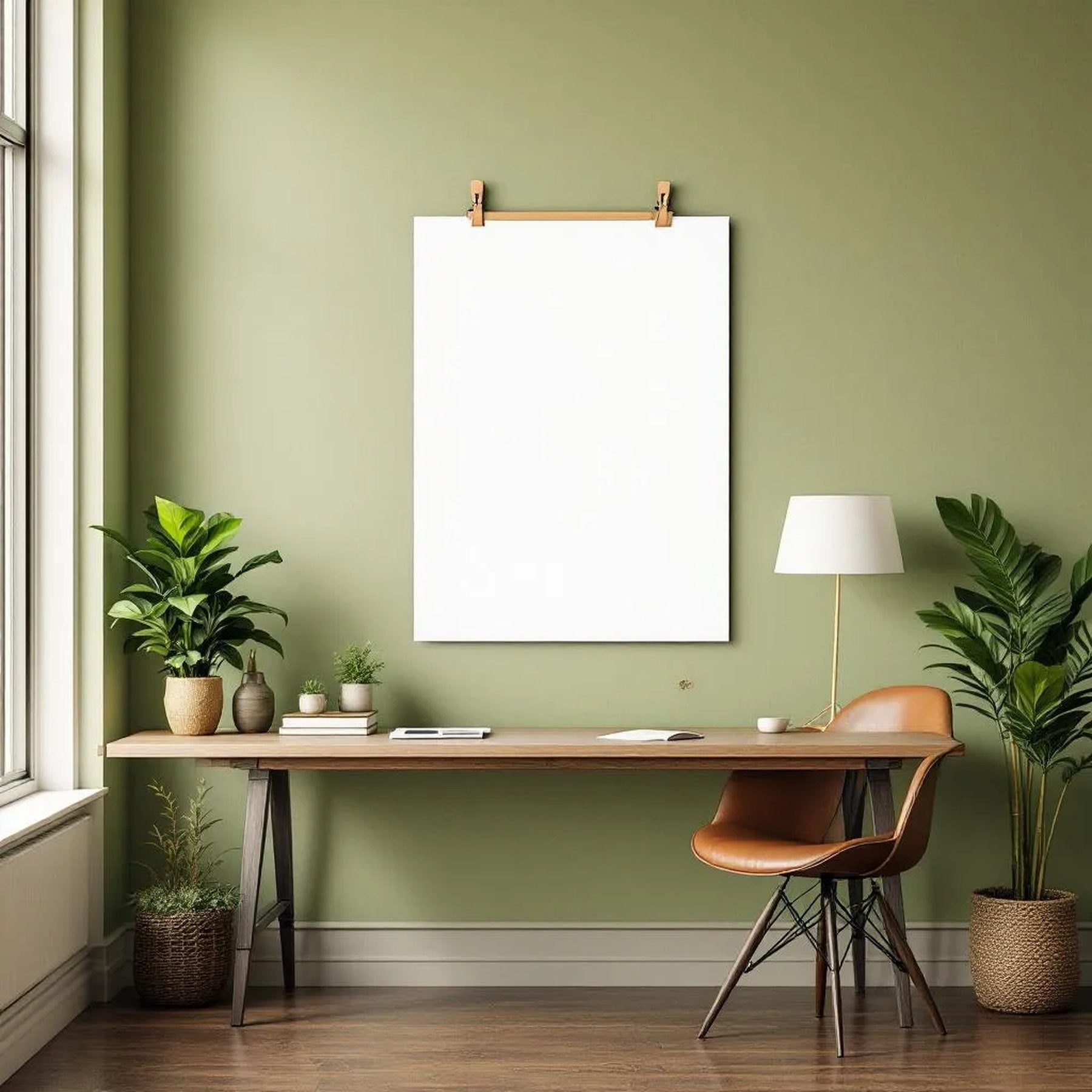 Home Office Wall Art Mockup — Plain Square Frame Portrait 2:3 — Perspective View — #03265 | MockupBulk