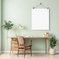 Home Office Editorial Room Mockup — Plain Square Frame Portrait 2:3 — Perspective View — #03266 | MockupBulk