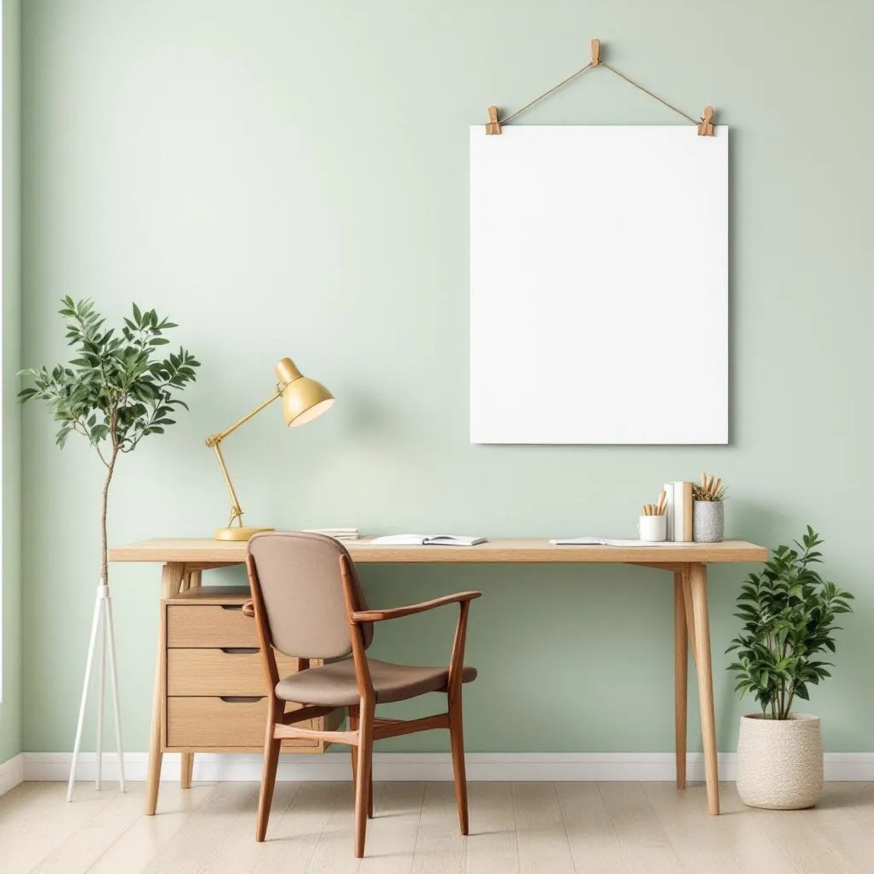 Home Office Editorial Room Mockup — Plain Square Frame Portrait 2:3 — Perspective View — #03266 | MockupBulk