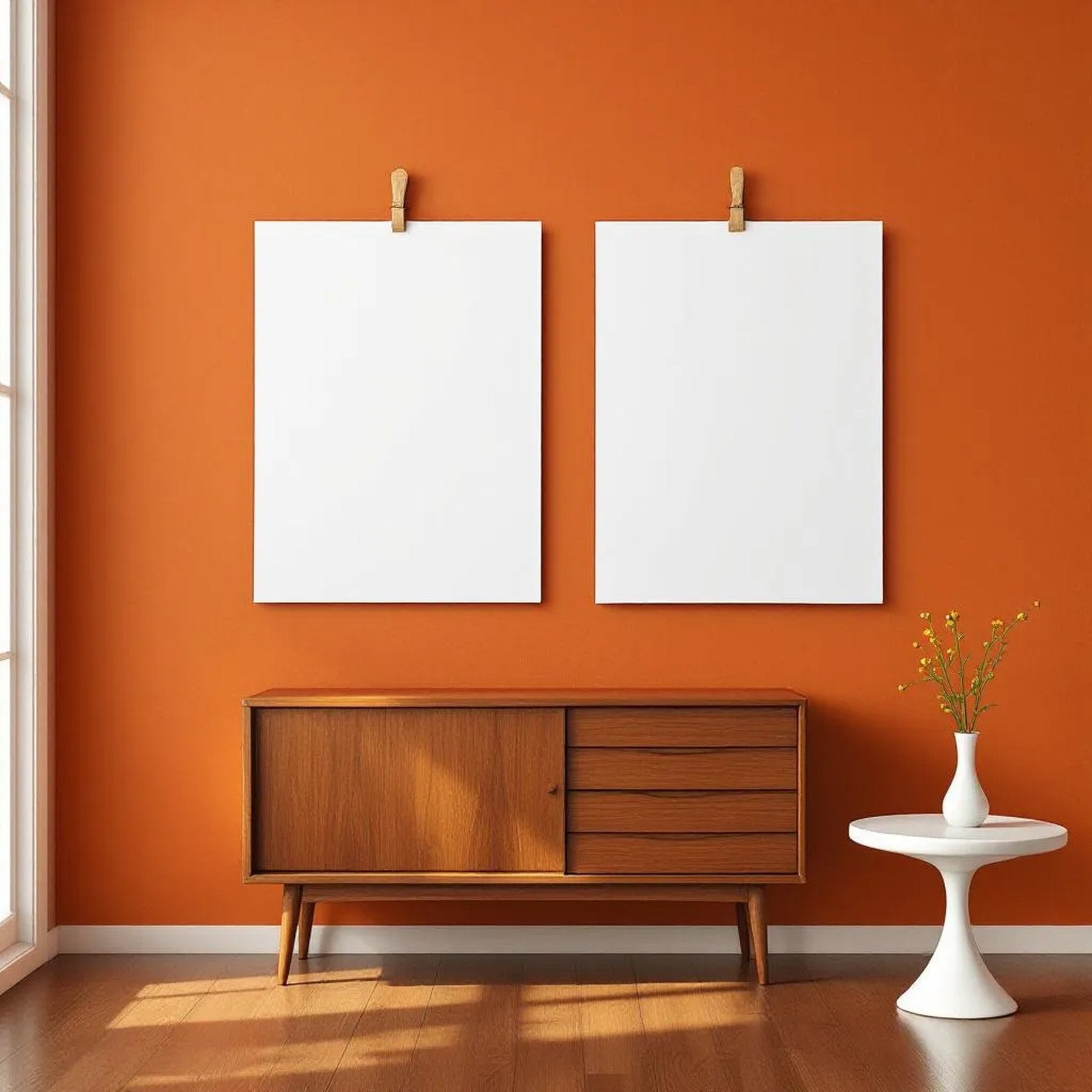 Mid-Century Modern Lifestyle Frame Mockup — Plain Square Frame Landscape 3:4 — Perspective View — #03387 | MockupBulk