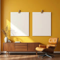 Mid-Century Modern Lifestyle Frame Mockup — Plain Square Frame Landscape 3:4 — Perspective View — #03388 | MockupBulk