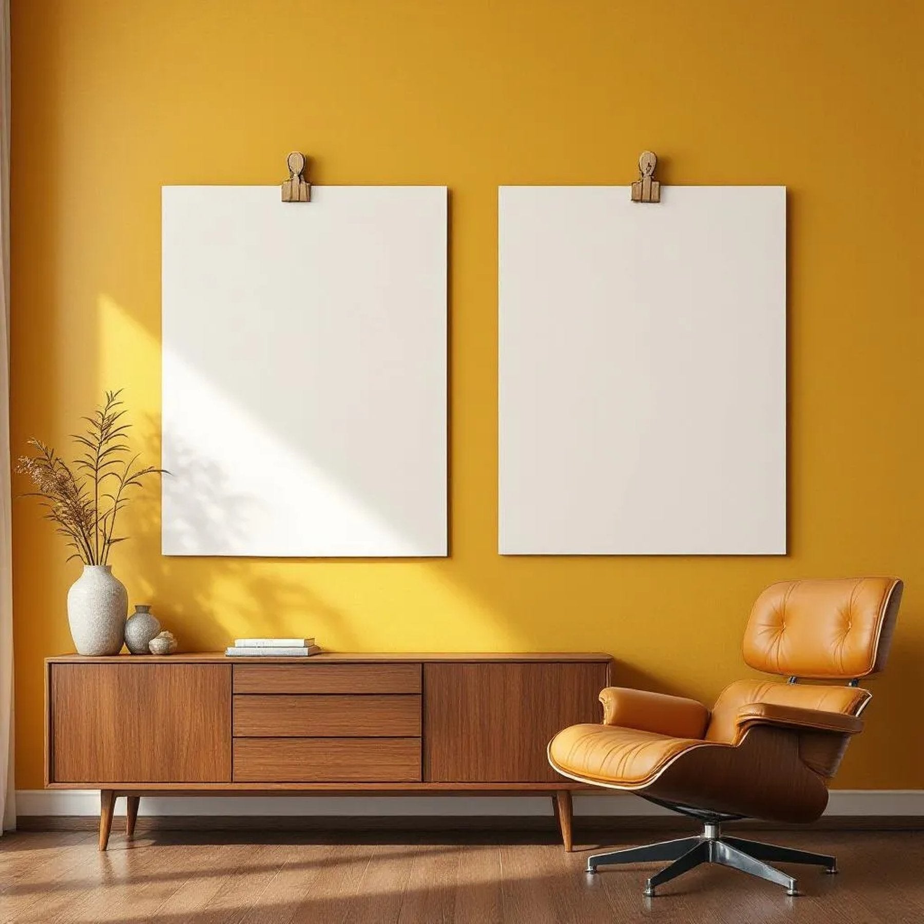 Mid-Century Modern Lifestyle Frame Mockup — Plain Square Frame Landscape 3:4 — Perspective View — #03388 | MockupBulk