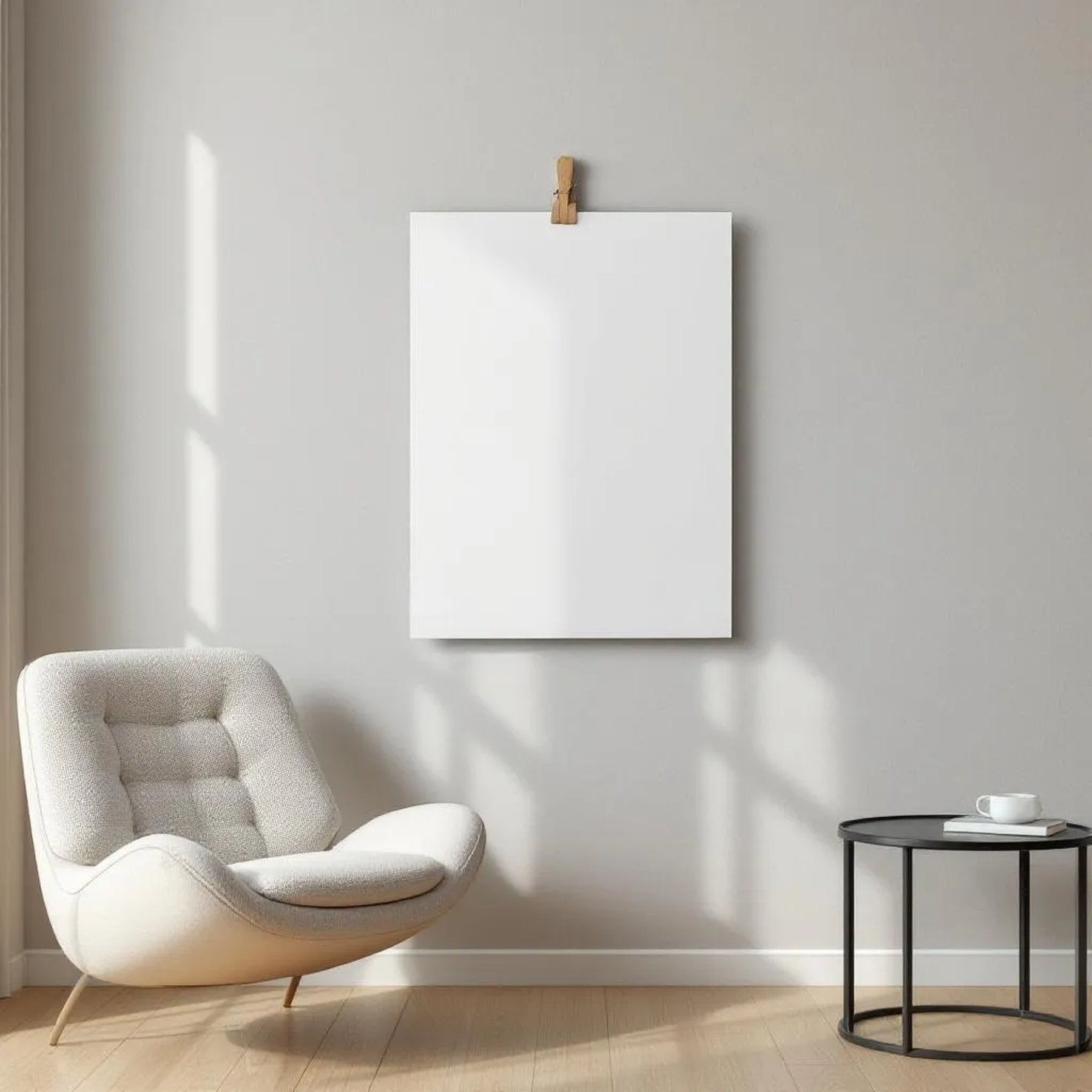 Minimalist White Premium Interior Mockup — Plain Square Frame Portrait 2:3 — Perspective View — #03344 | MockupBulk